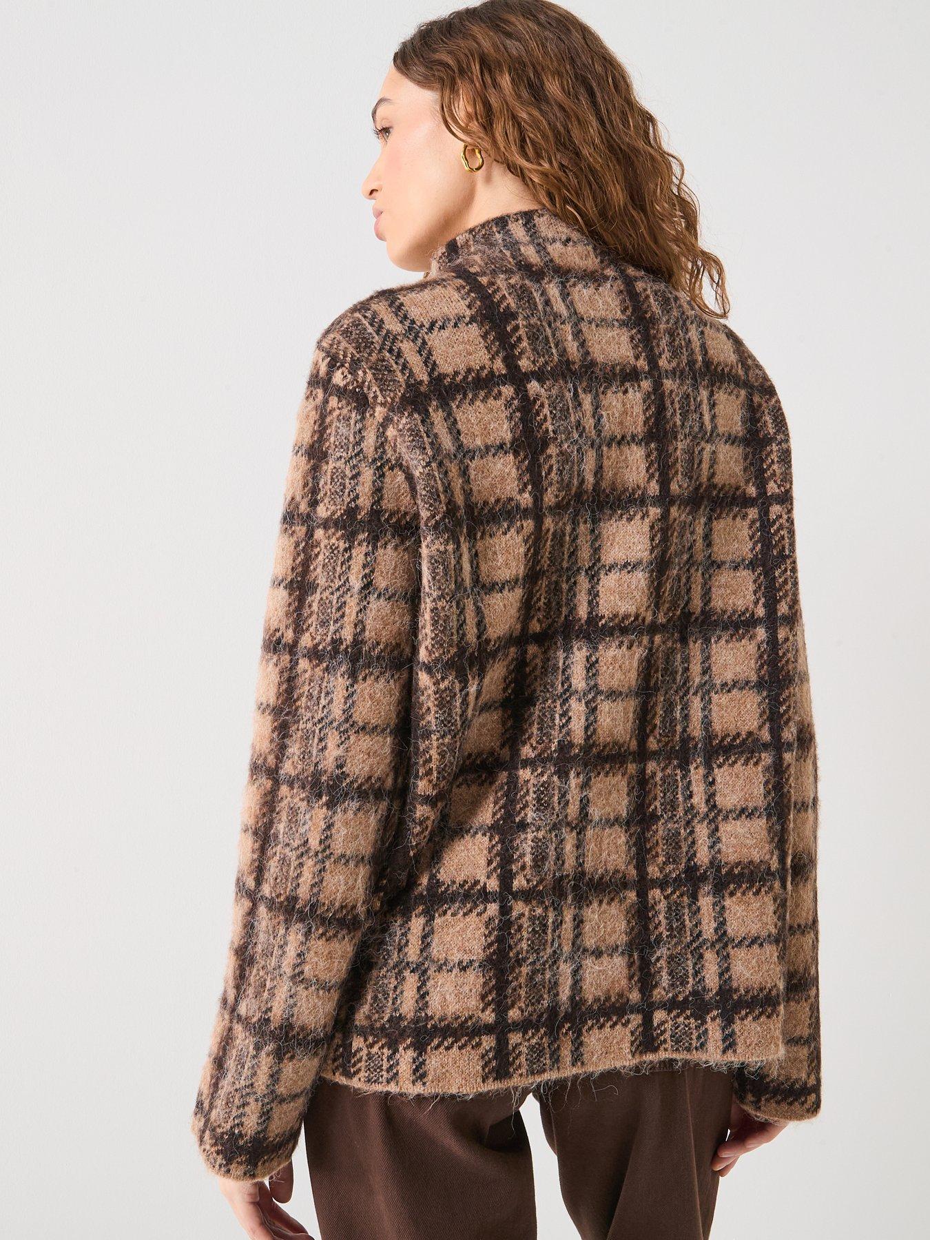 Image 2 of 6 of Only Louise Long Sleeve Check Jumper - Brown