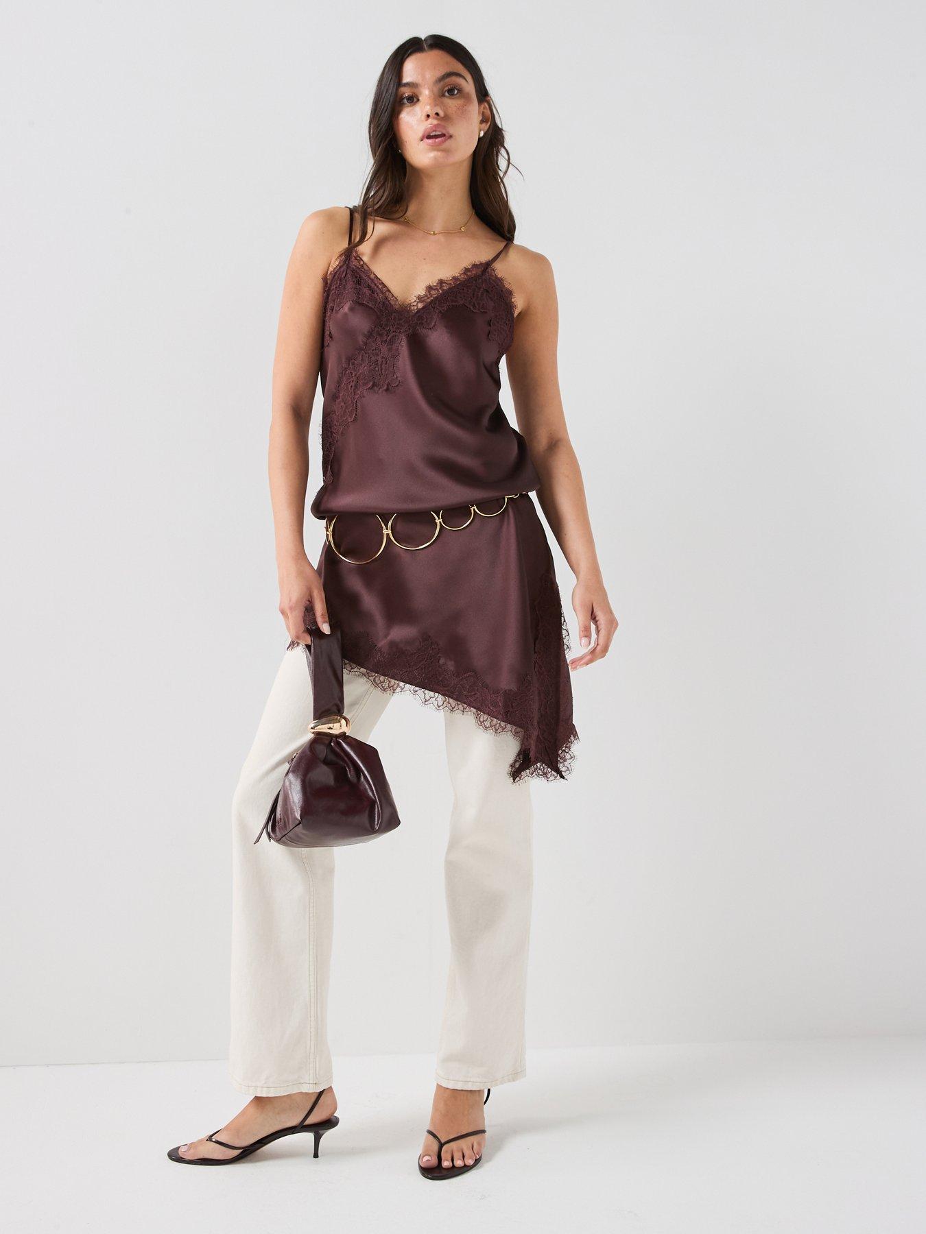 Only Bella Satin Lace Dress - Chocolate Torte