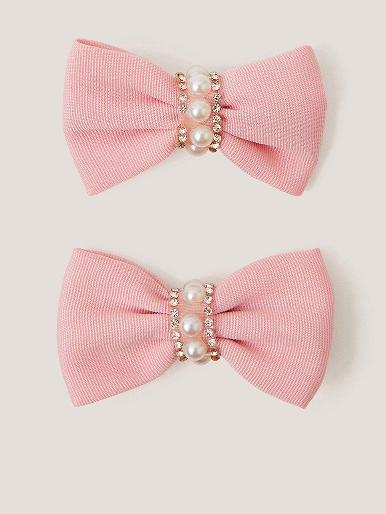 Image 1 of 2 of Monsoon Girls 2 Pack Small Bow Pearl Clips - Pink