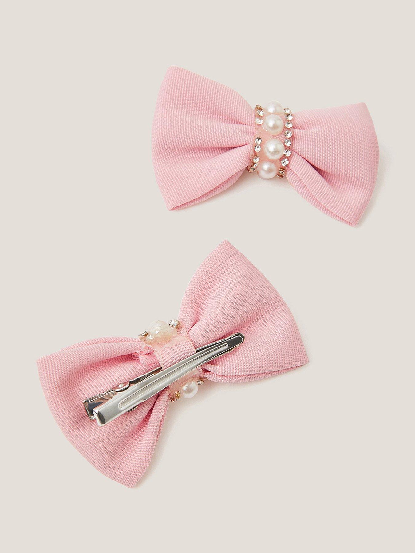 Image 2 of 2 of Monsoon Girls 2 Pack Small Bow Pearl Clips - Pink