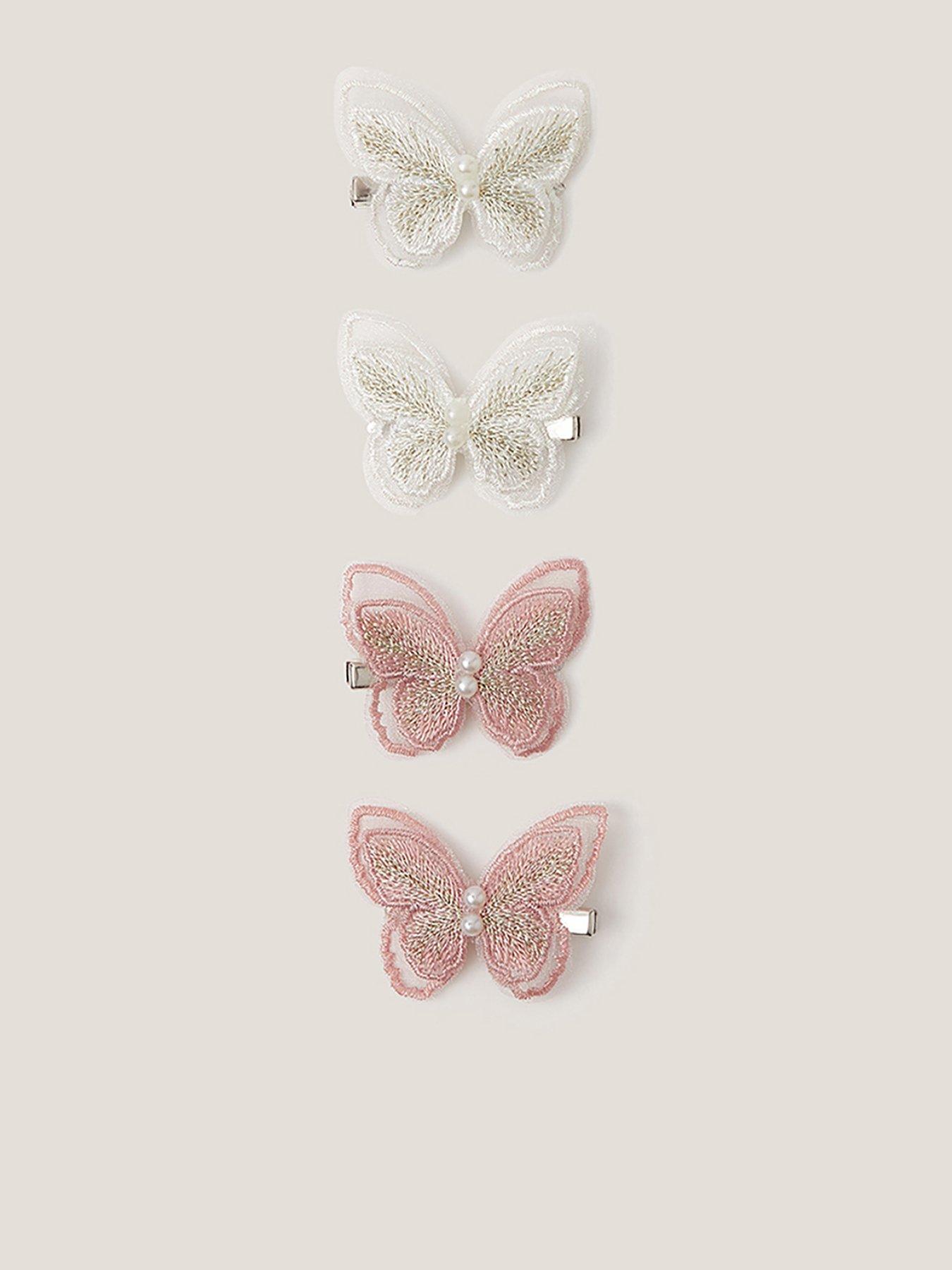 Image 1 of 2 of Monsoon Girls 4 Pack Embroidered Butterfly Clips - Pink