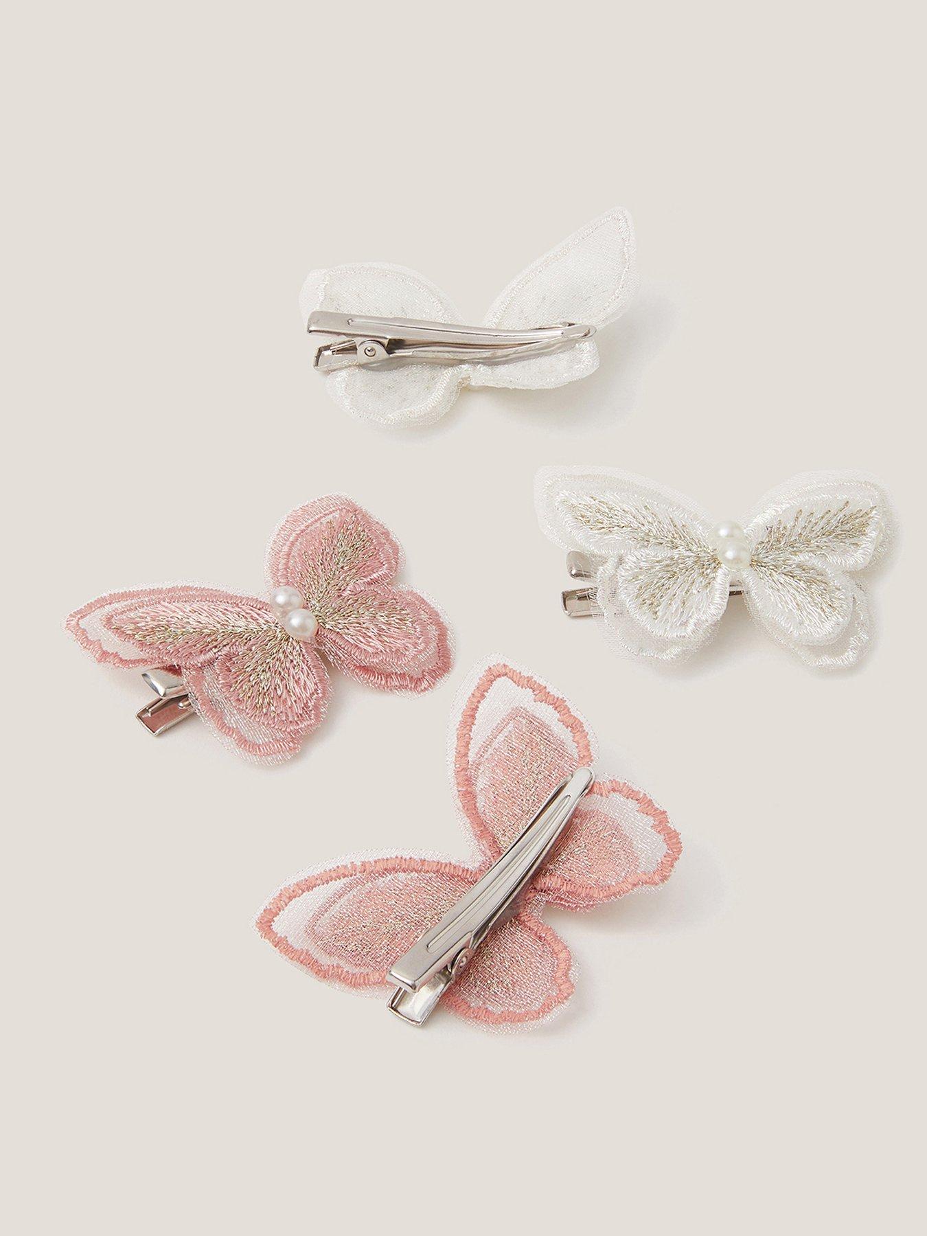 Image 2 of 2 of Monsoon Girls 4 Pack Embroidered Butterfly Clips - Pink