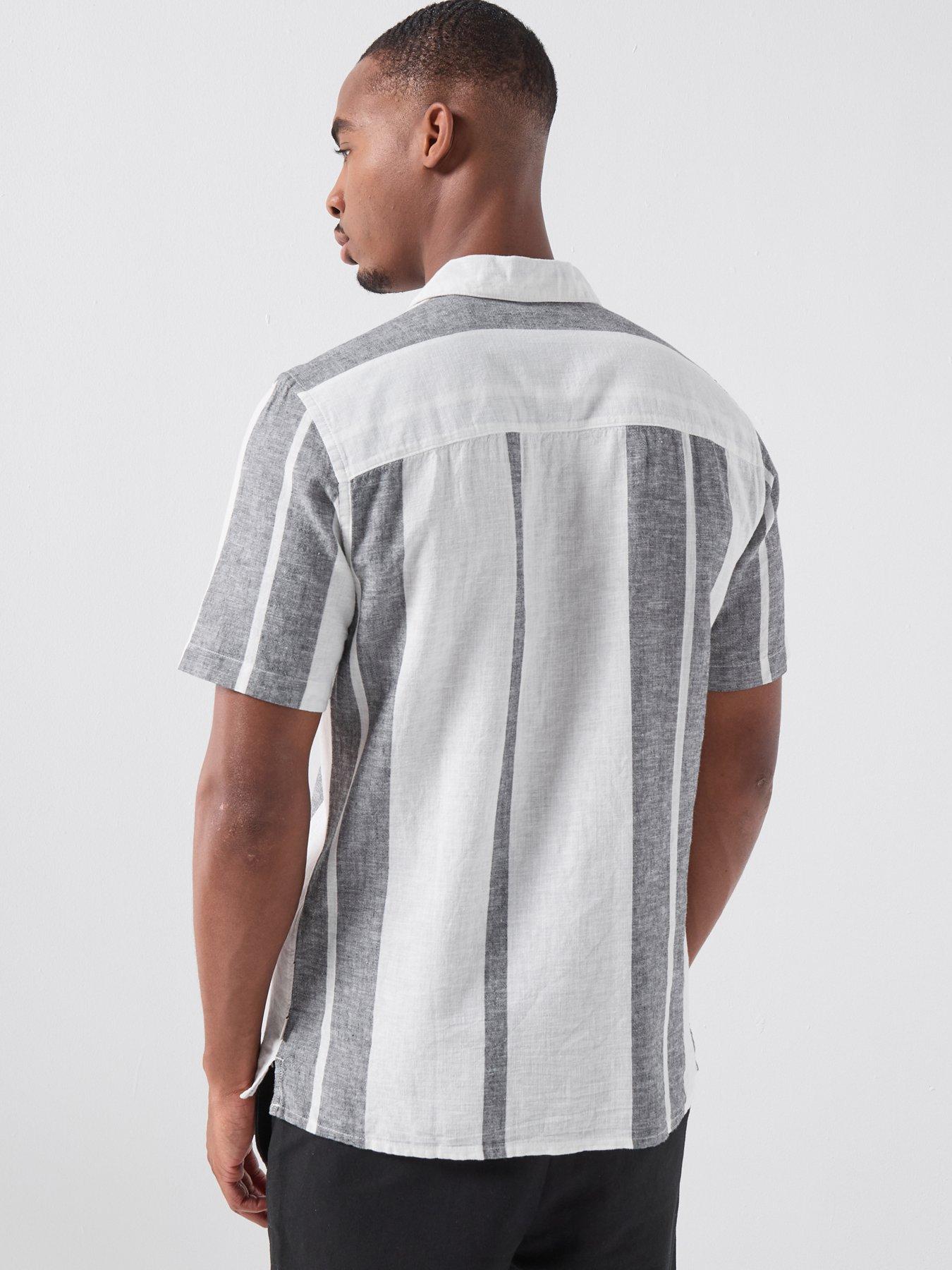Image 2 of 5 of ONLY & SONS Caiden Stripe Linen Blend Short Sleeve Shirt - Cloud Dancer
