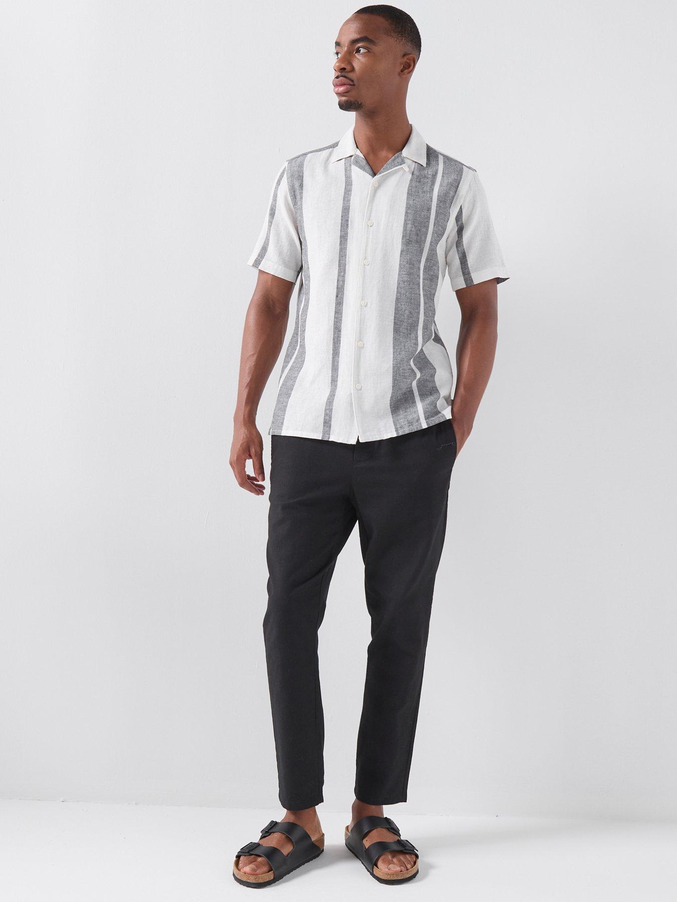 Image 3 of 5 of ONLY & SONS Caiden Stripe Linen Blend Short Sleeve Shirt - Cloud Dancer