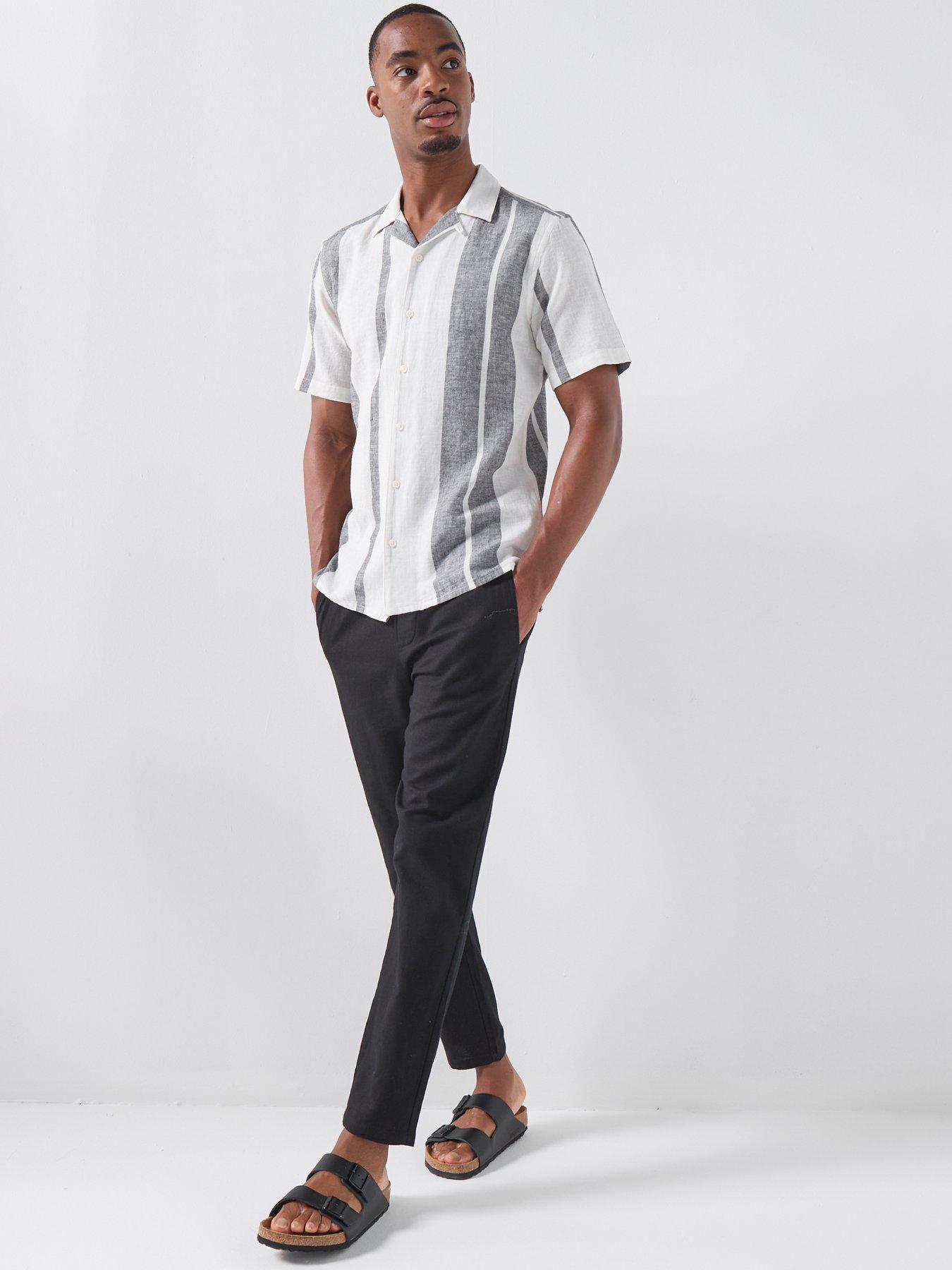 Image 5 of 5 of ONLY & SONS Caiden Stripe Linen Blend Short Sleeve Shirt - Cloud Dancer