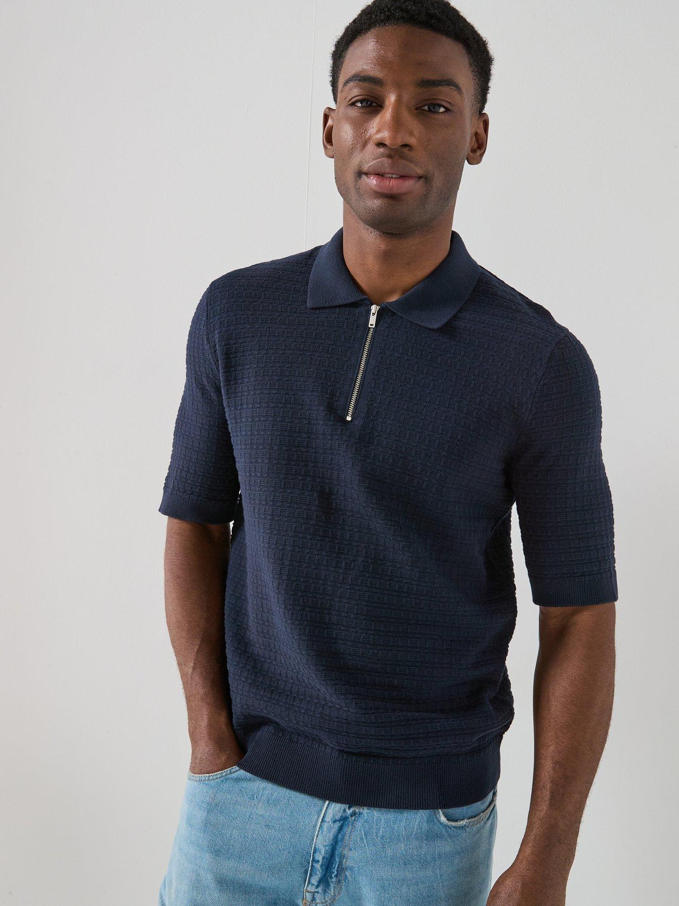 only-sons-menu-short-sleeve-structured-knitted-polo-shirt-navyfront