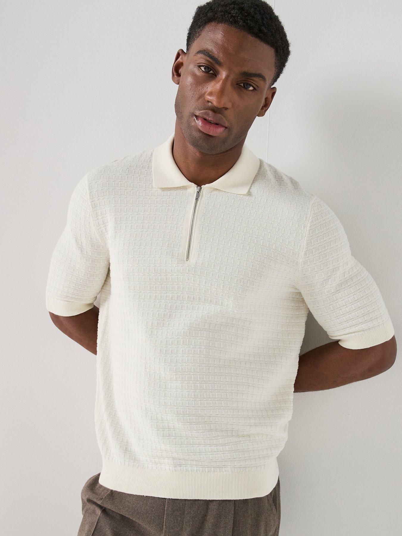 only-sons-menu-short-sleeve-structured-knitted-polo-shirt-creamfront
