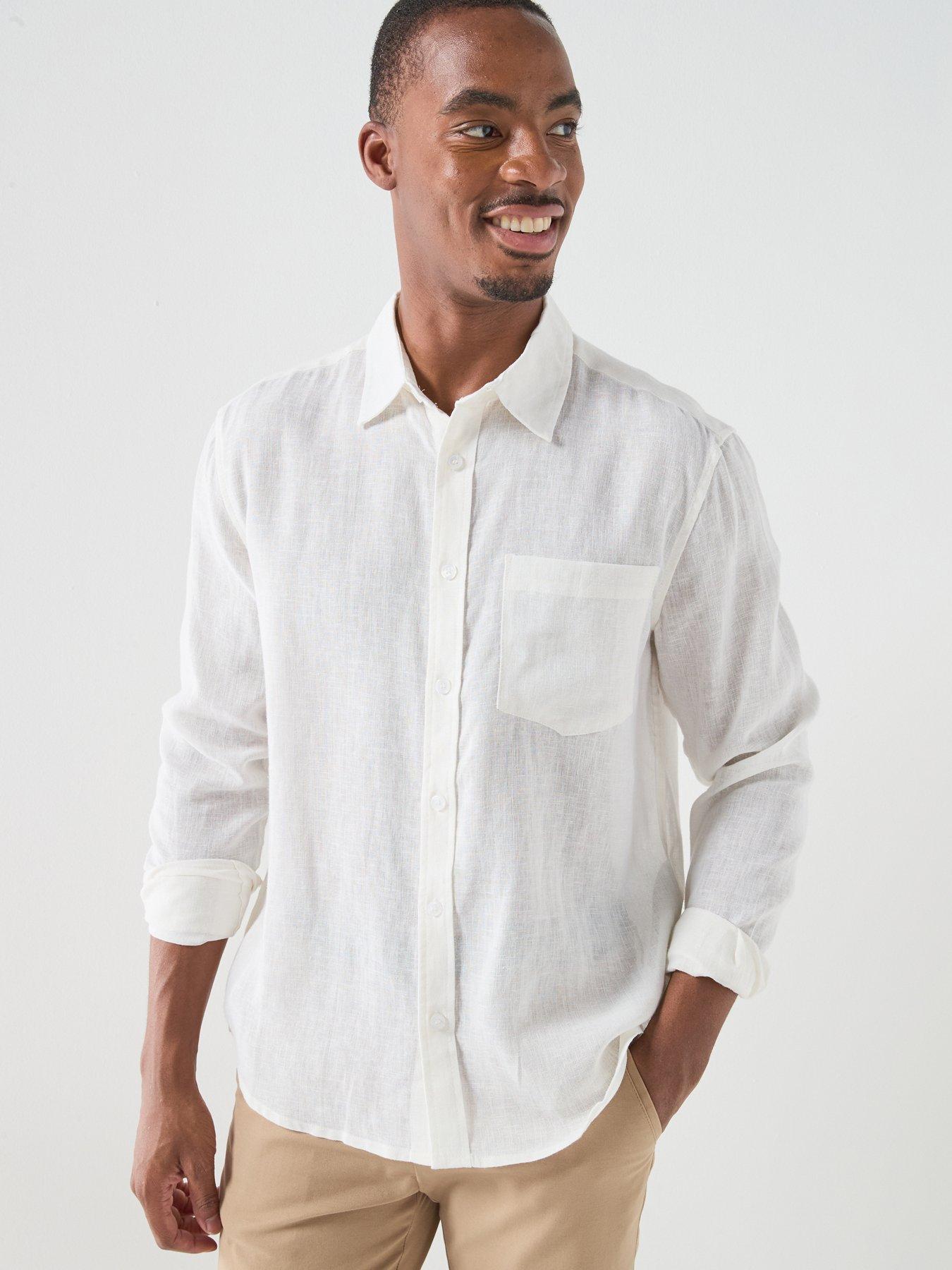 Image 1 of 4 of ONLY & SONS Laurence Long Sleeve Linen Blend Shirt - White