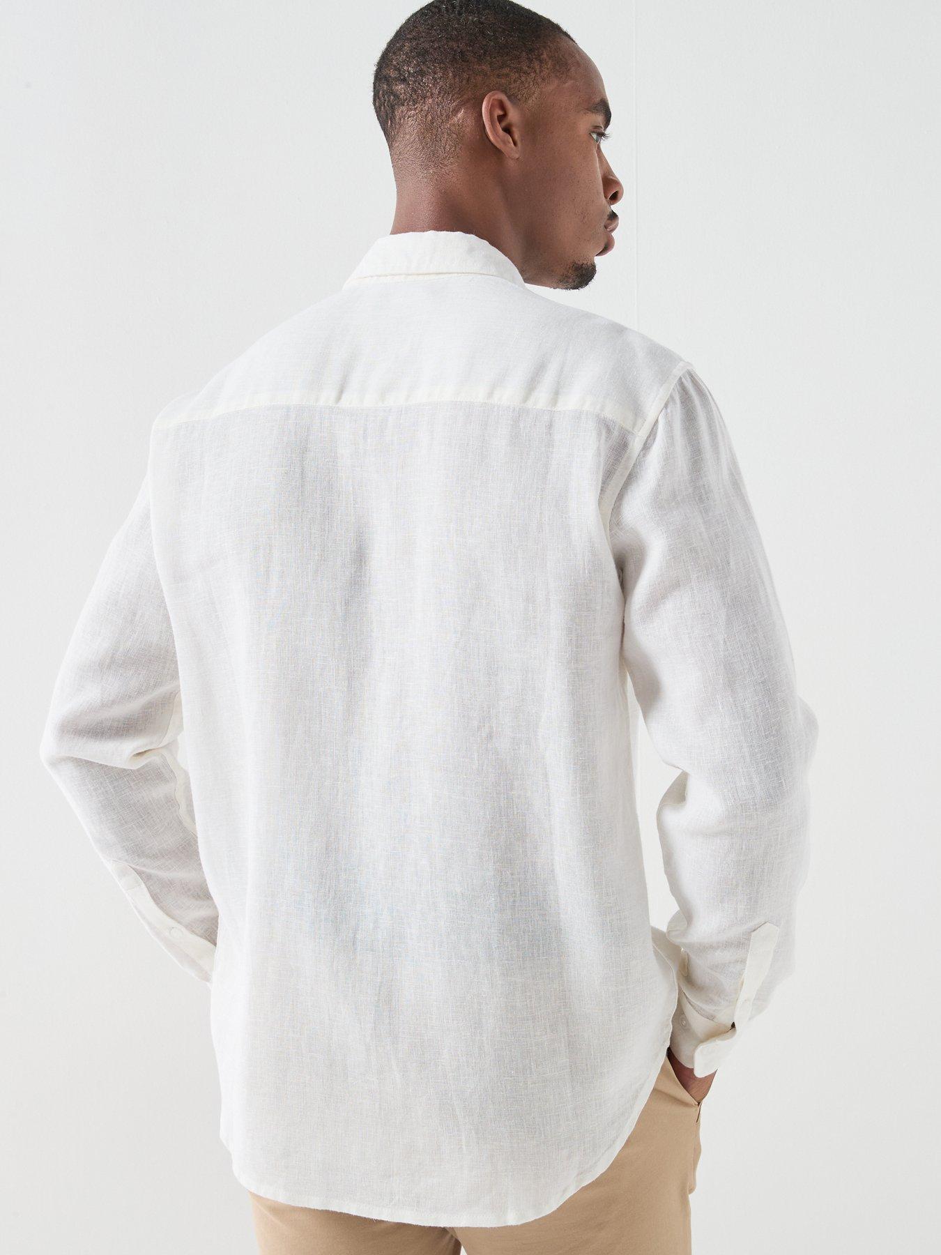 Image 2 of 4 of ONLY & SONS Laurence Long Sleeve Linen Blend Shirt - White