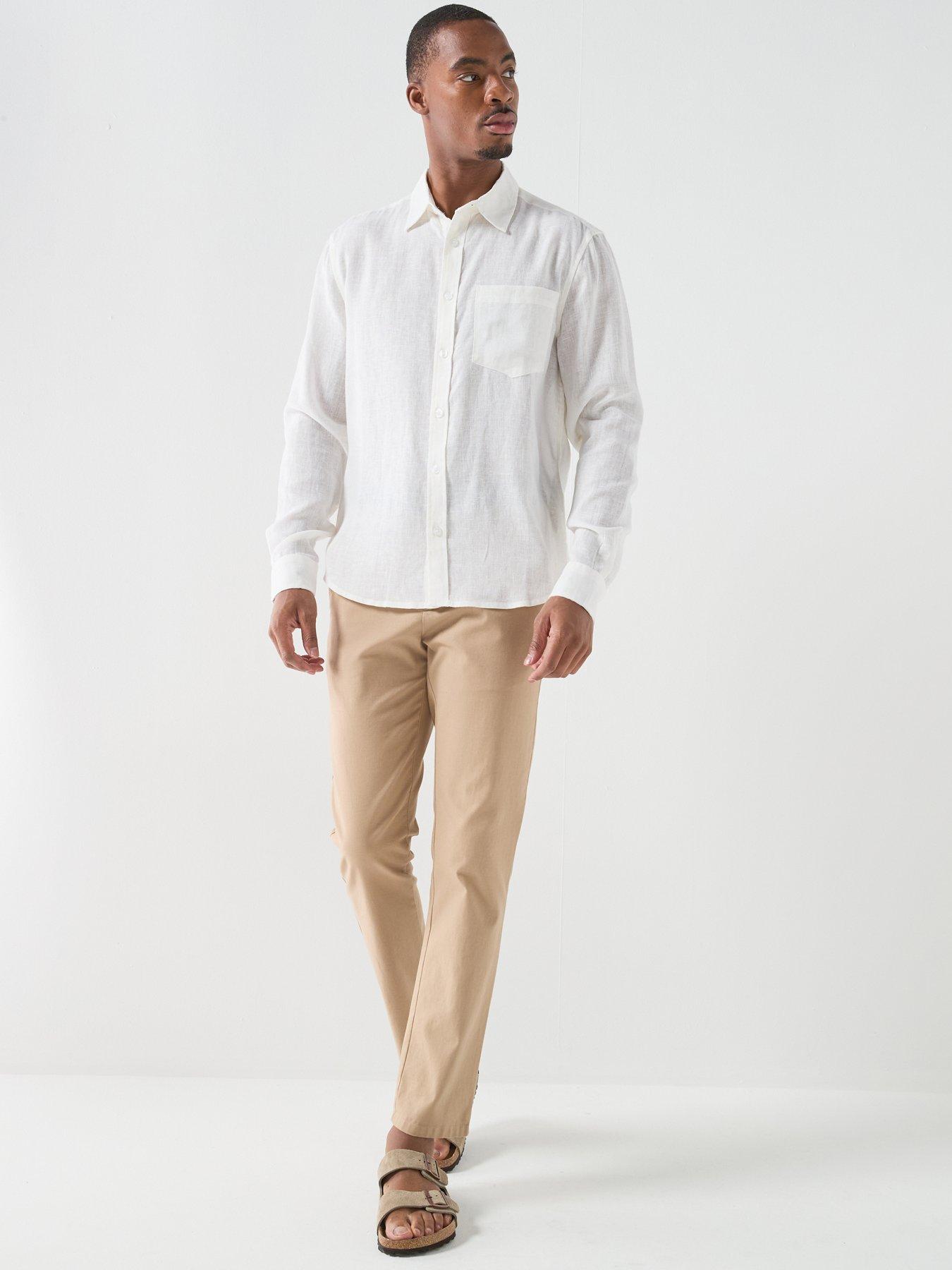 Image 3 of 4 of ONLY & SONS Laurence Long Sleeve Linen Blend Shirt - White