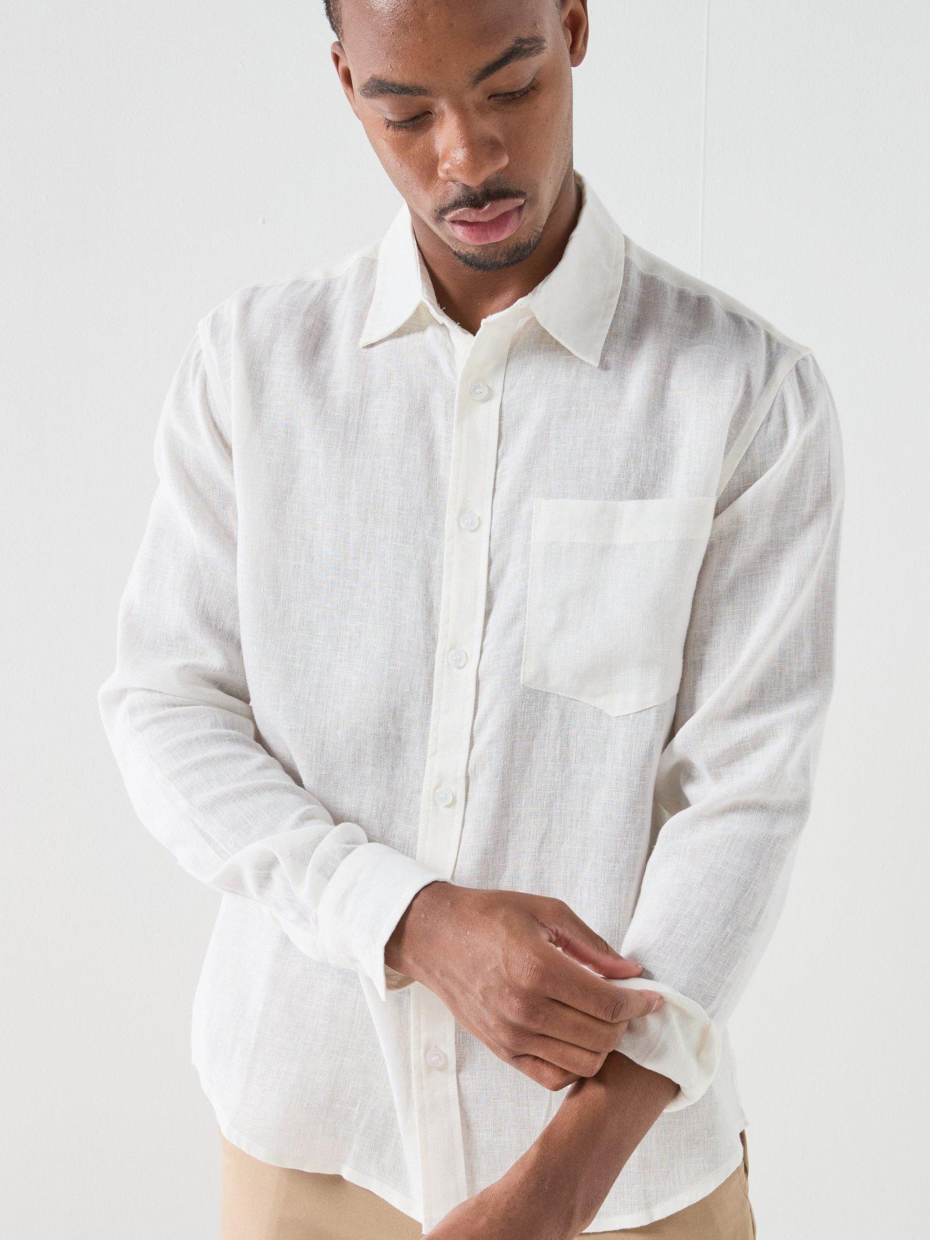 Image 4 of 4 of ONLY & SONS Laurence Long Sleeve Linen Blend Shirt - White