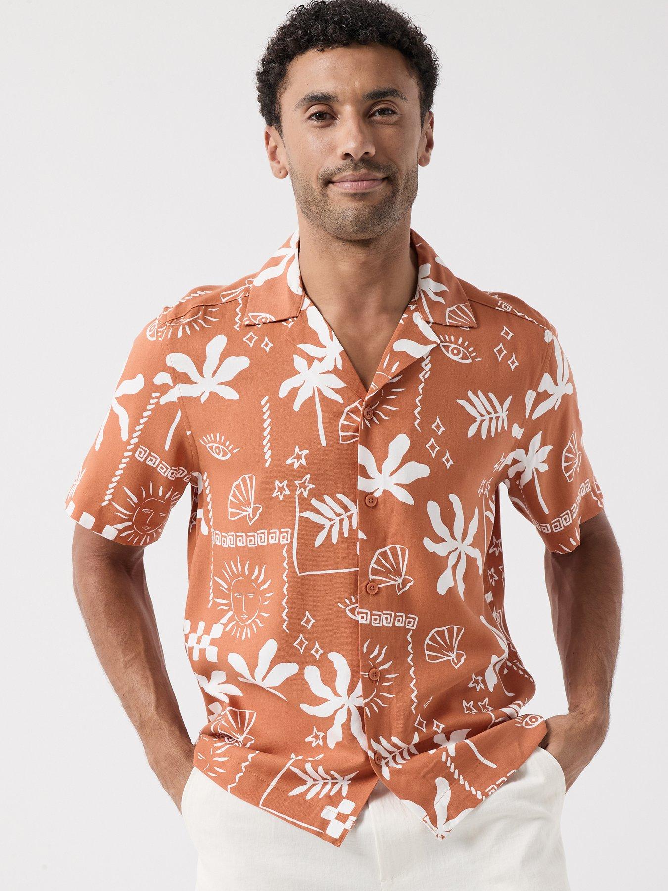 ONLY & SONS Dash Life All-Over-Print Short Sleeve Resort Shirt - Raw Sienna