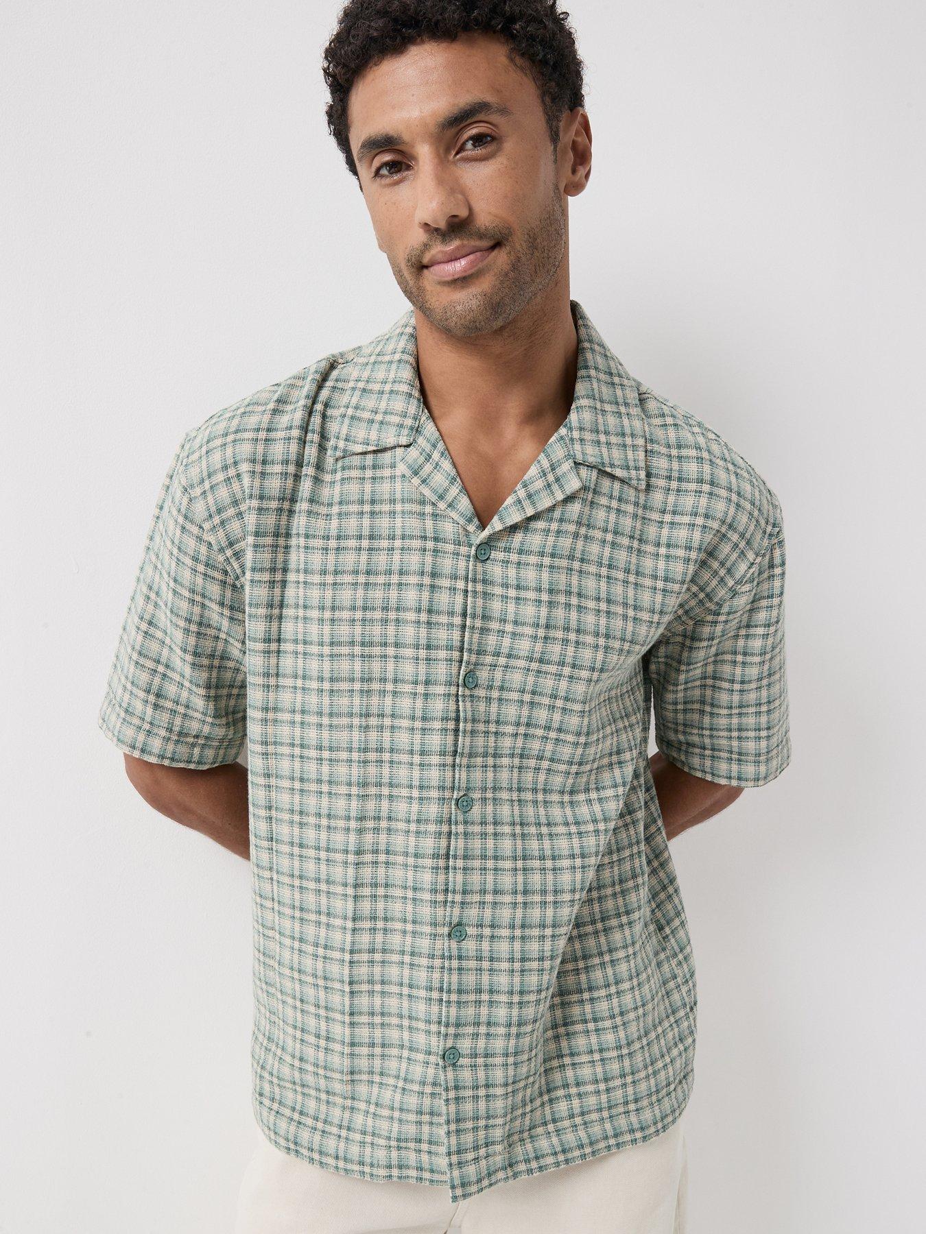 ONLY & SONS Structured Short Sleeve Check Shirt - Green