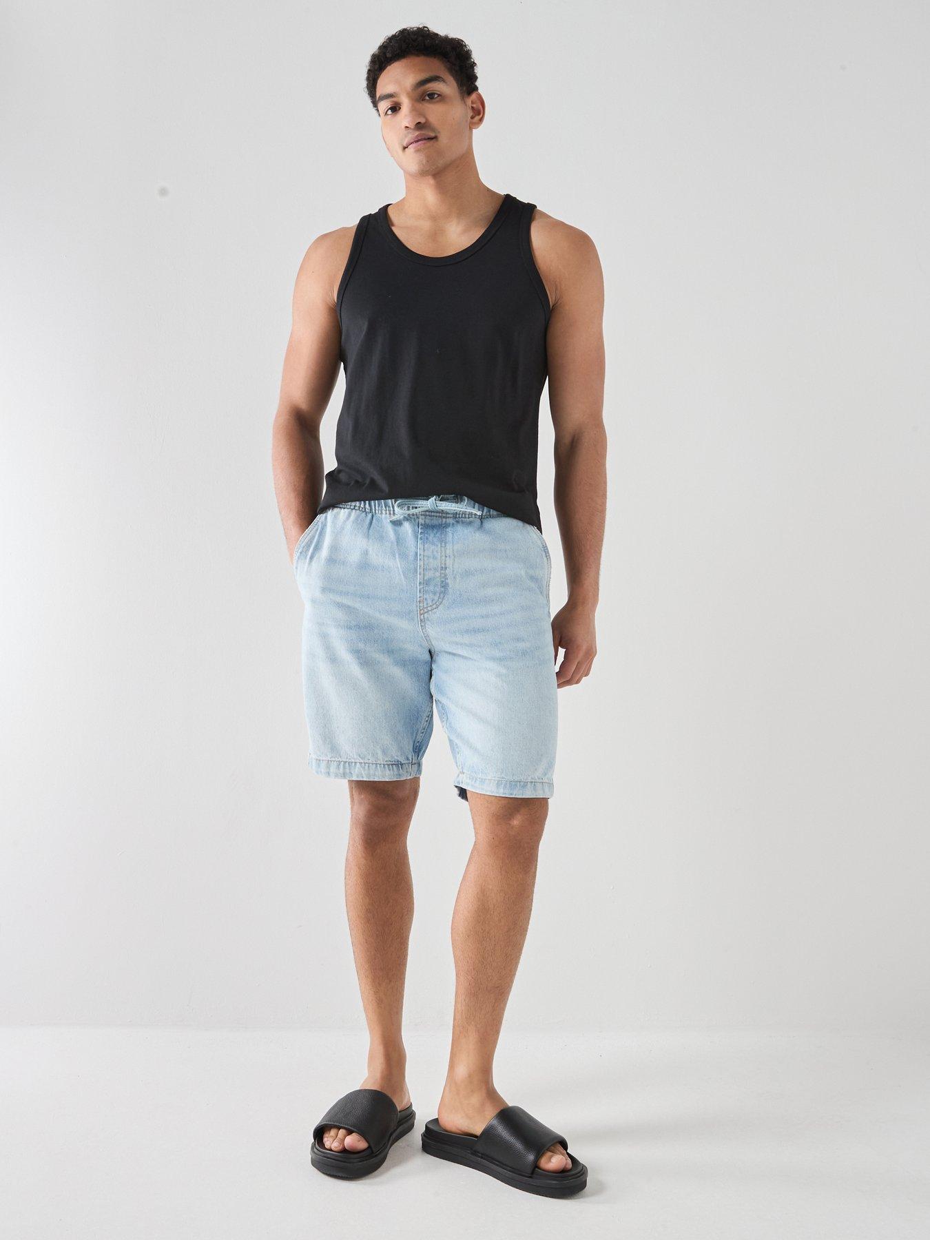 Image 3 of 5 of ONLY & SONS Fade Strings Denim Shorts - Light Blue