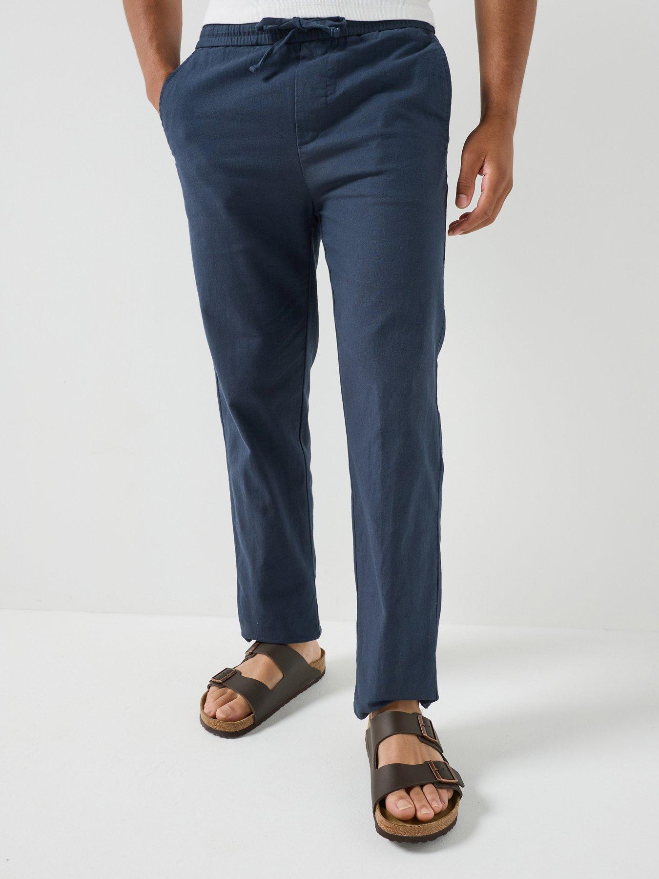 Image 1 of 5 of ONLY & SONS Sinus Loose Fit Linen Blend Trousers - Navy