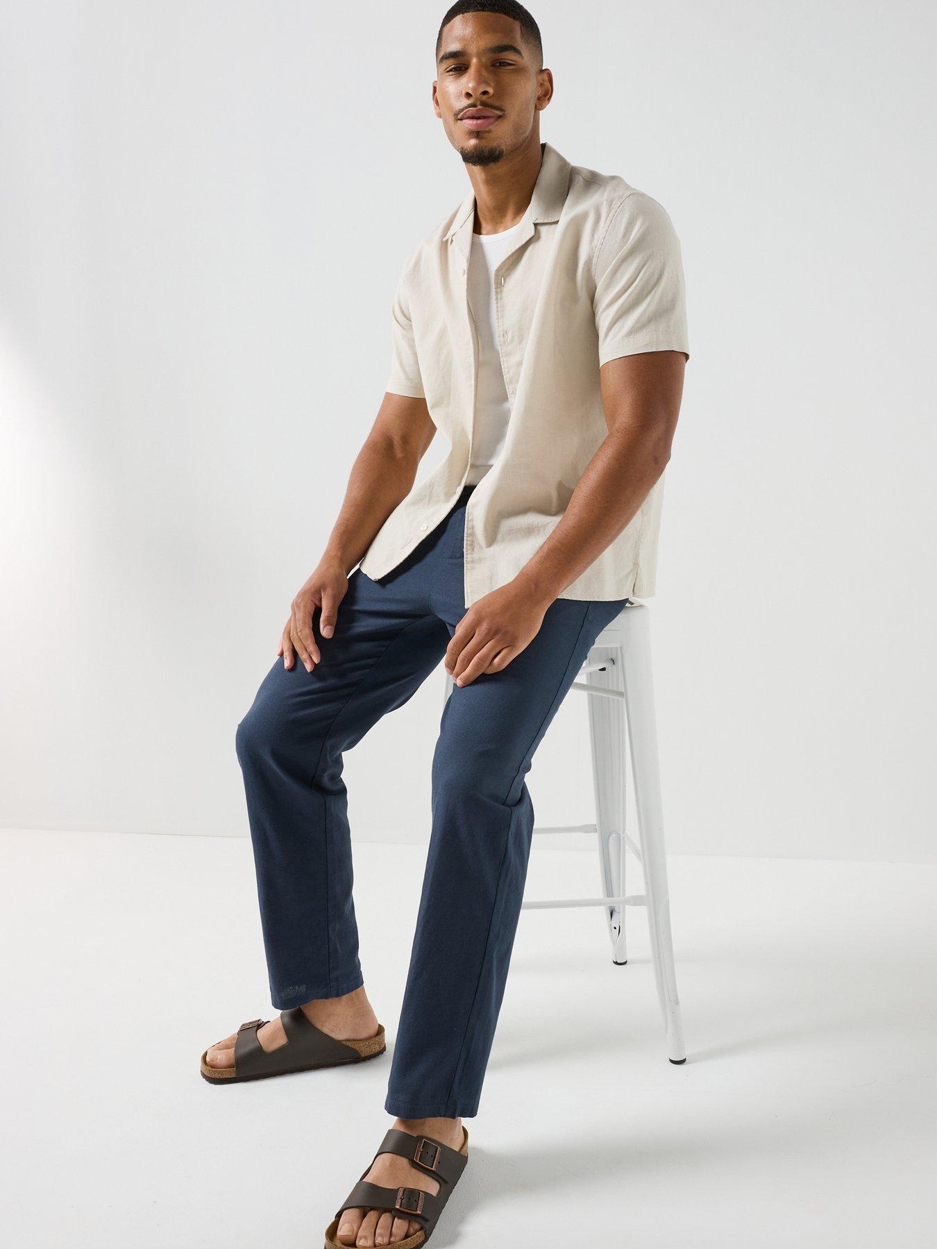 Image 4 of 5 of ONLY & SONS Sinus Loose Fit Linen Blend Trousers - Navy