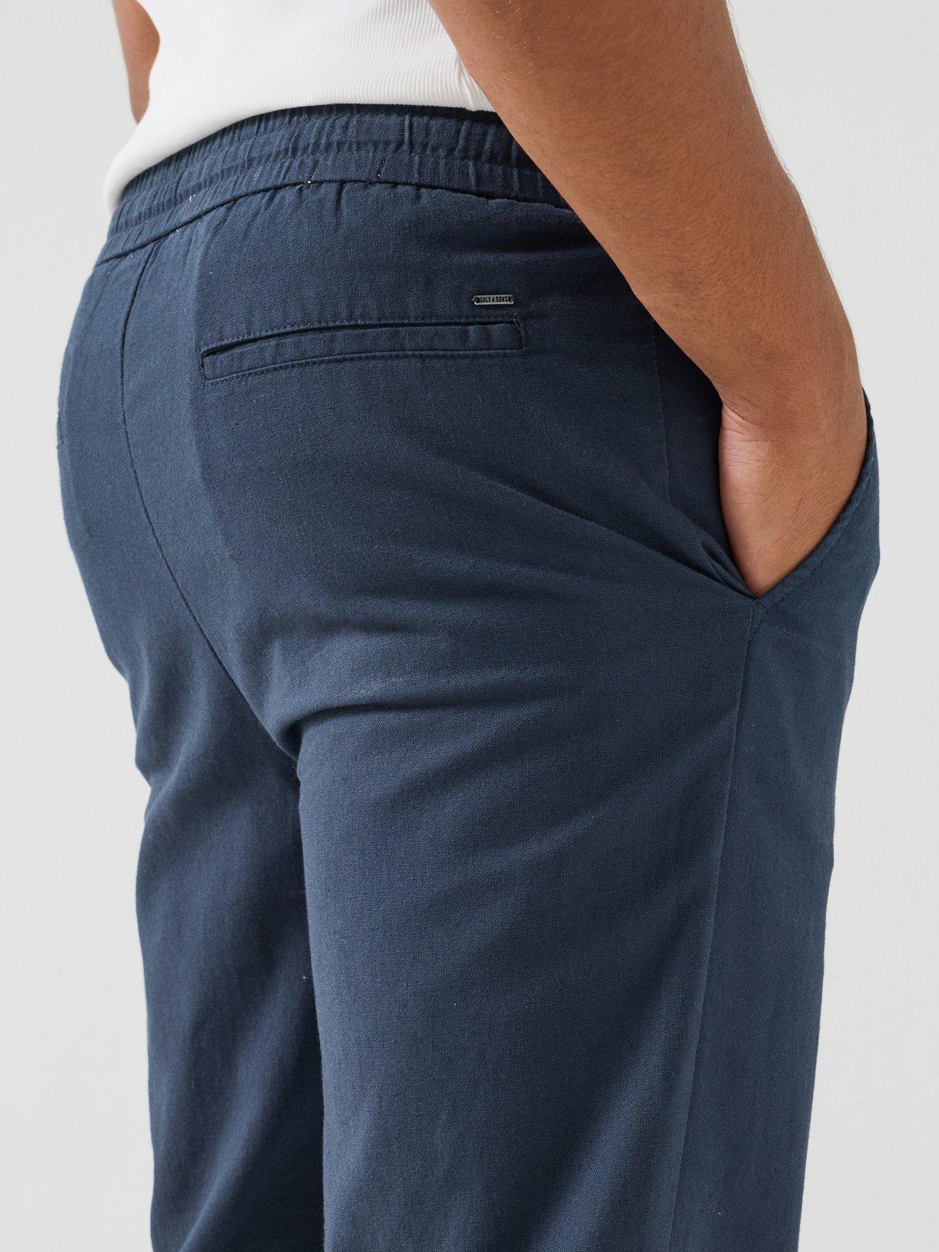 Image 5 of 5 of ONLY & SONS Sinus Loose Fit Linen Blend Trousers - Navy