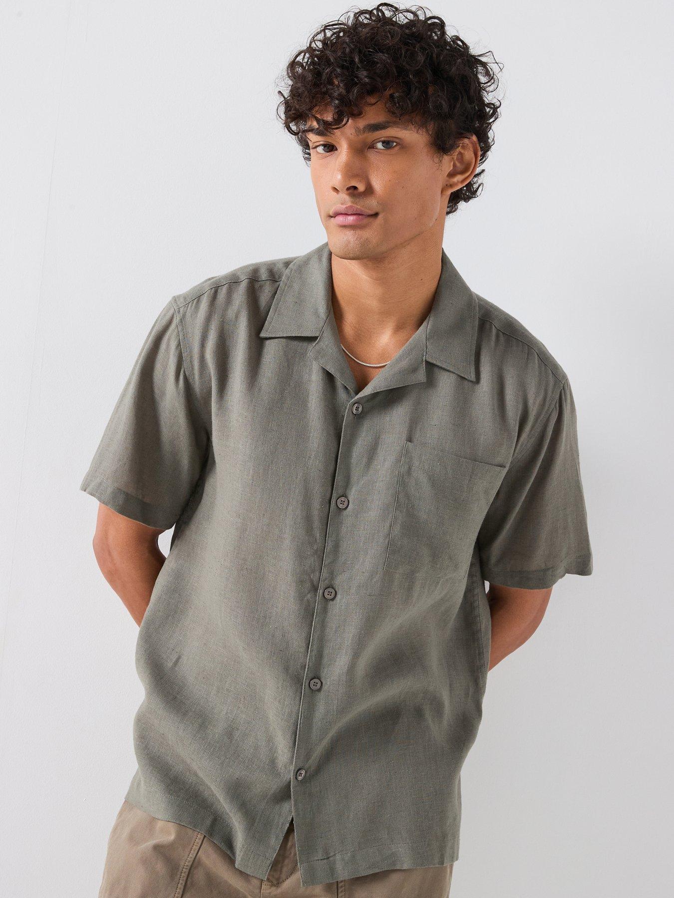 Image 1 of 6 of ONLY & SONS Laurence Short Sleeve Linen Blend Resort Shirt - Grey