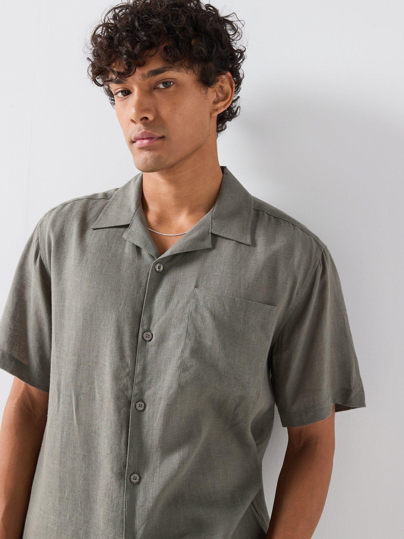 Image 4 of 6 of ONLY & SONS Laurence Short Sleeve Linen Blend Resort Shirt - Grey