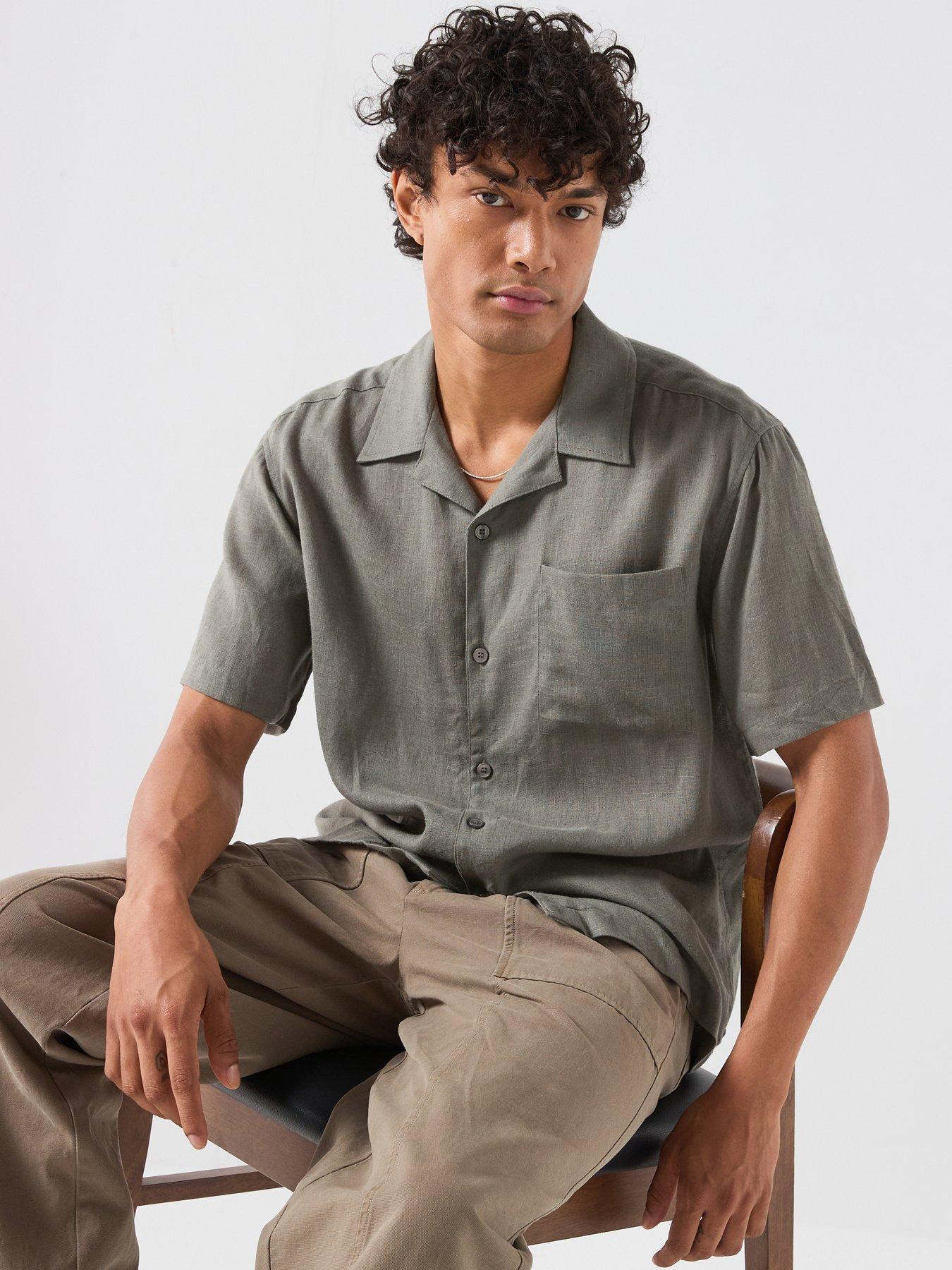 Image 5 of 6 of ONLY & SONS Laurence Short Sleeve Linen Blend Resort Shirt - Grey
