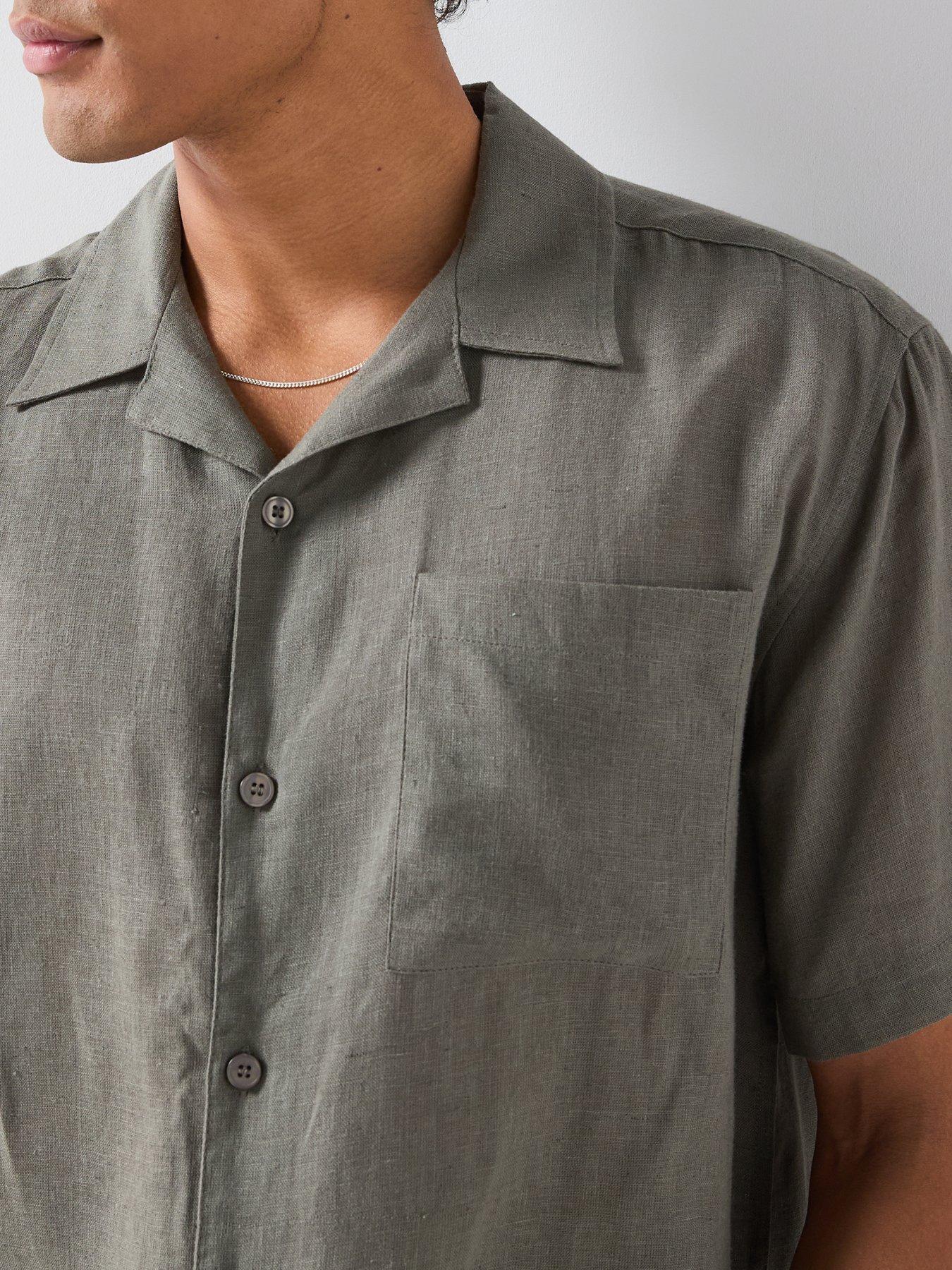 Image 6 of 6 of ONLY & SONS Laurence Short Sleeve Linen Blend Resort Shirt - Grey