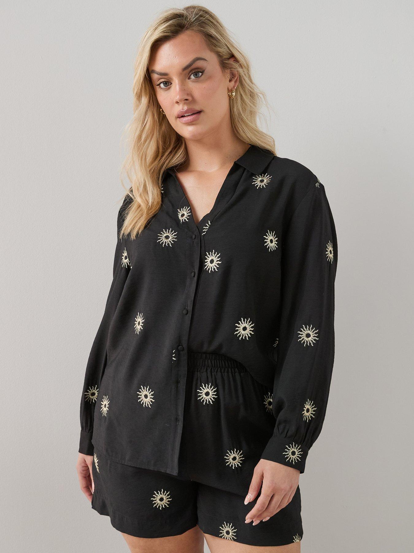 The Very Collection Curve Embroidered Sun Shirt Co-Ord - Black