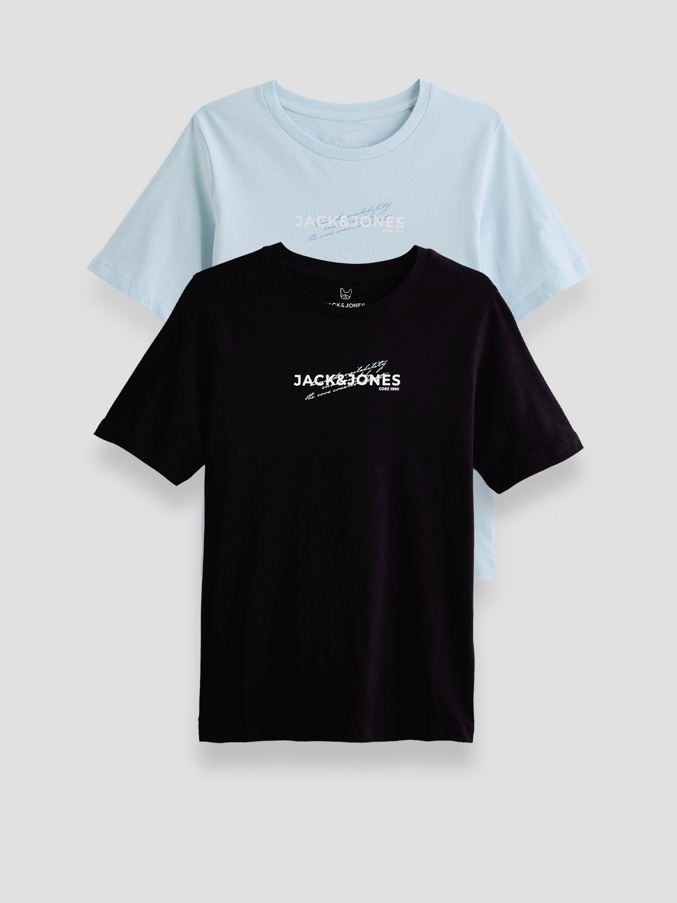 Jack & Jones Junior Boys 2 Pack Printed Short Sleeve T-shirts - Black/Blue