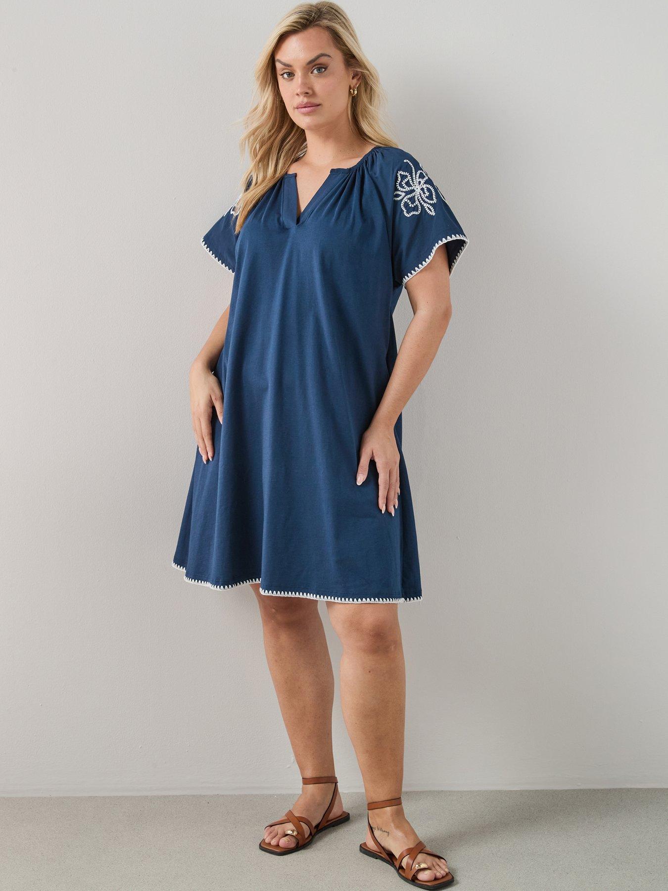 The Very Collection Curve Embroidered Sleeve Mini Dress - Navy