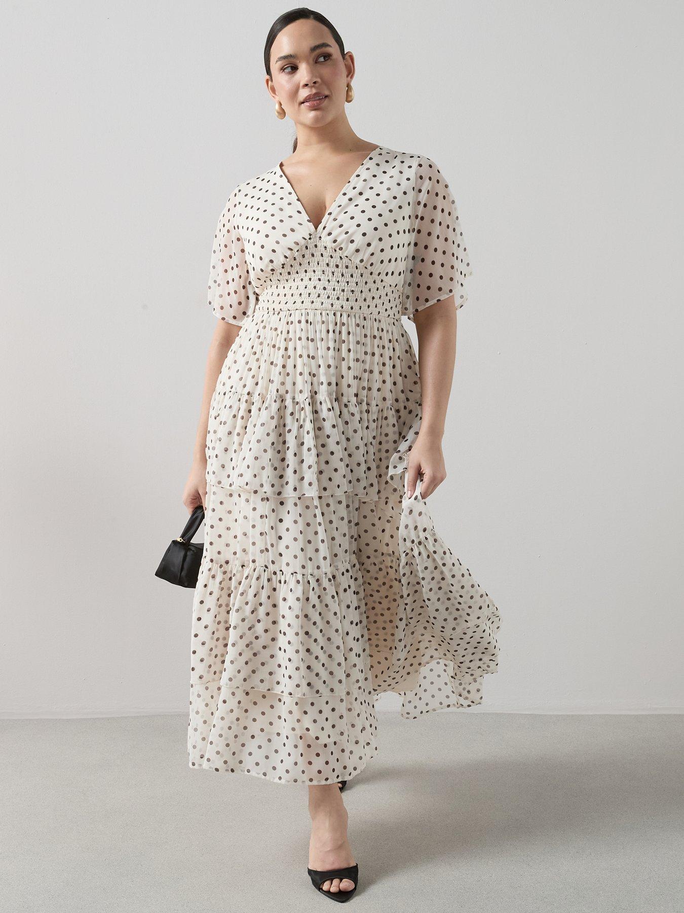 The Very Collection Curve Tiered Ruffle Midaxi Dress - Polka Dot Print