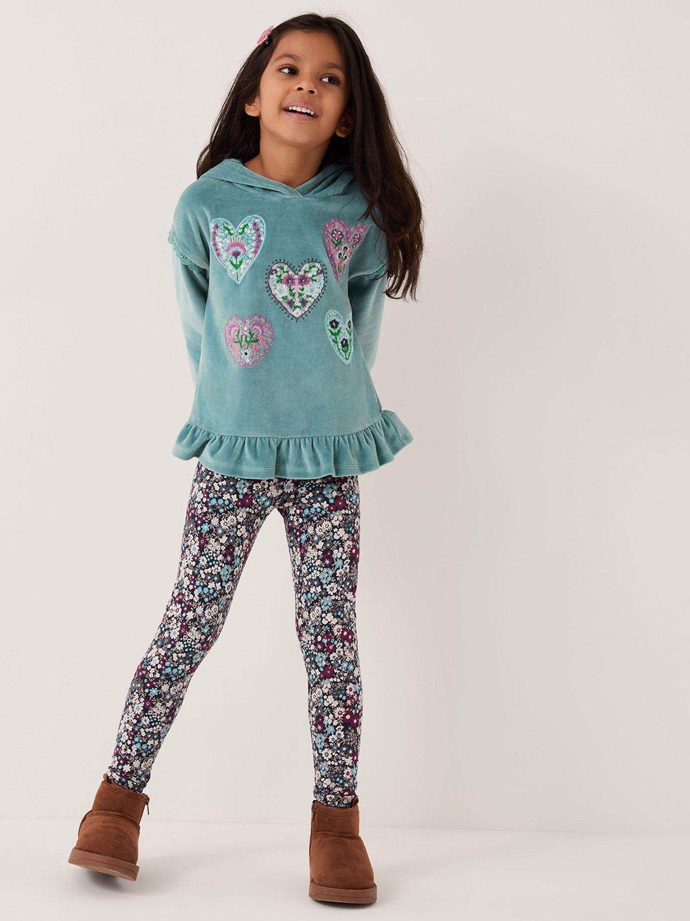 Monsoon Girls Velour Heart Hoody And Legging Set - Green