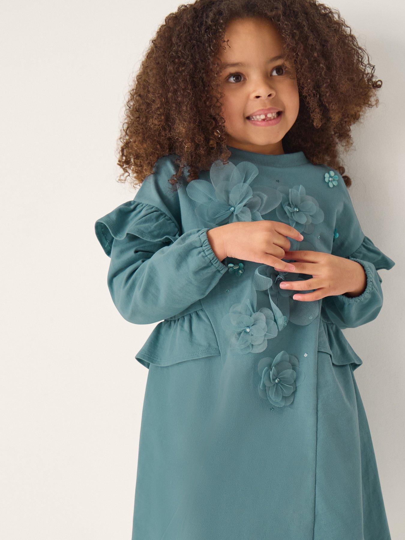 Monsoon Girls Floral Sequin Sweat Dress - Green