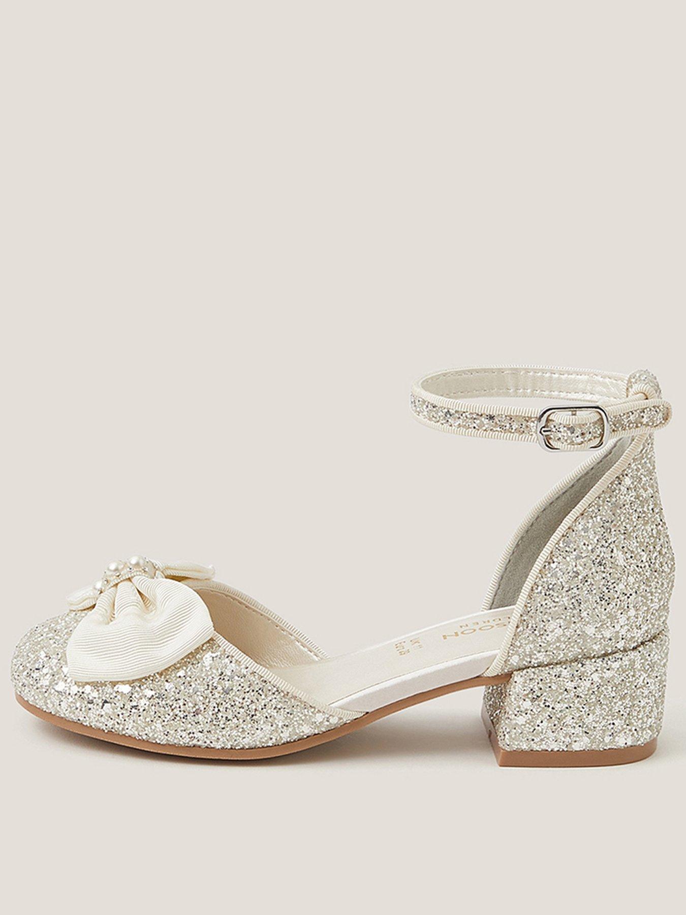 Monsoon Girls Glitter Chunky Heel Shoes - Light Cream