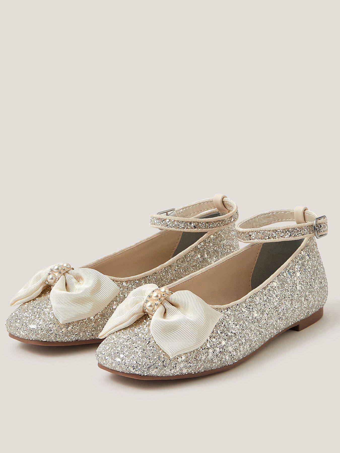 Monsoon Girls Sparkle Glitter Ballerina Shoes - Light Cream