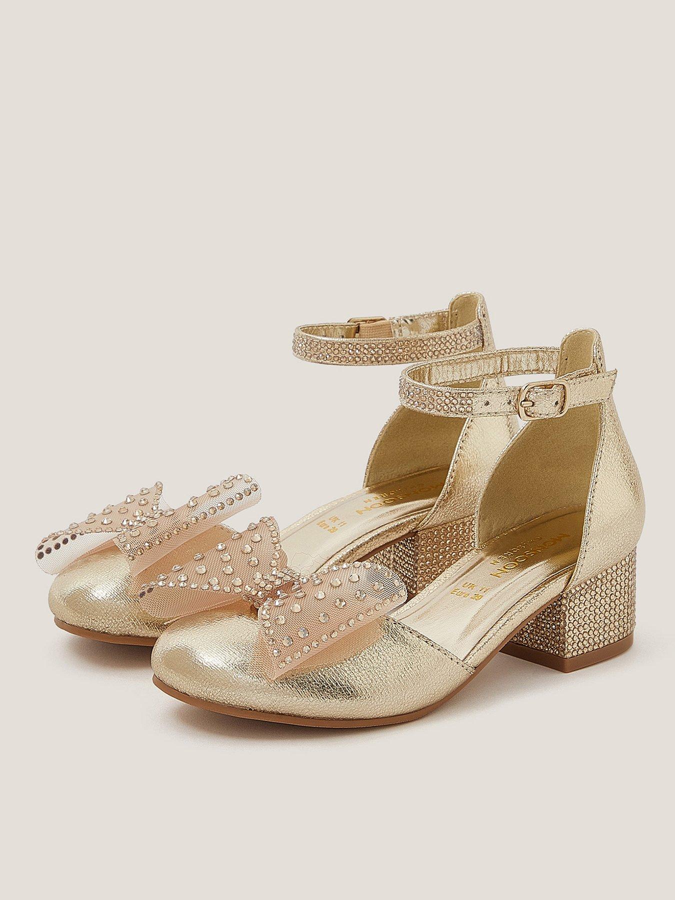 Monsoon Girls Diamante Bow Heel Shoes - Gold