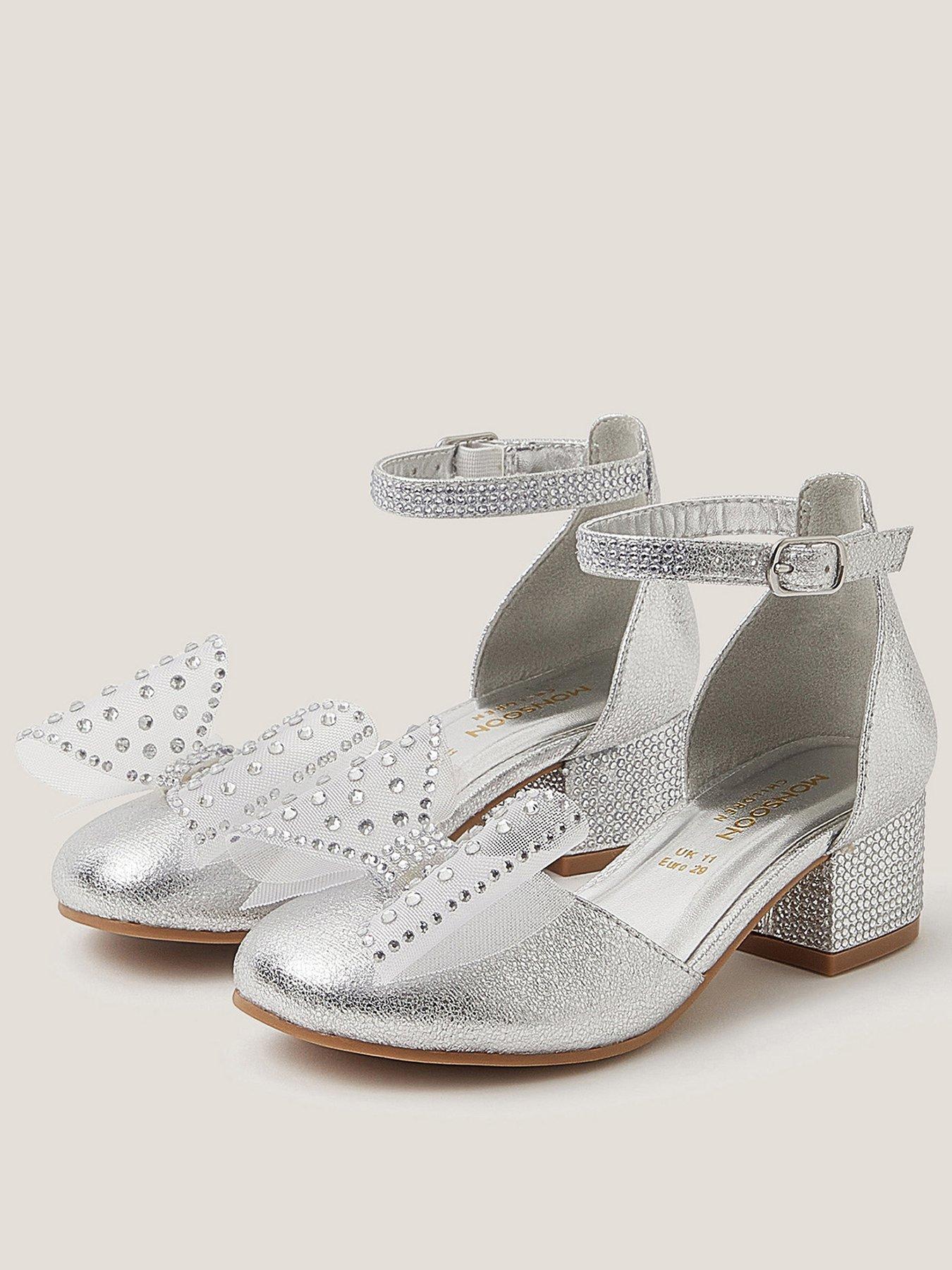 Monsoon Girls Diamante Bow Heel Shoes - Silver