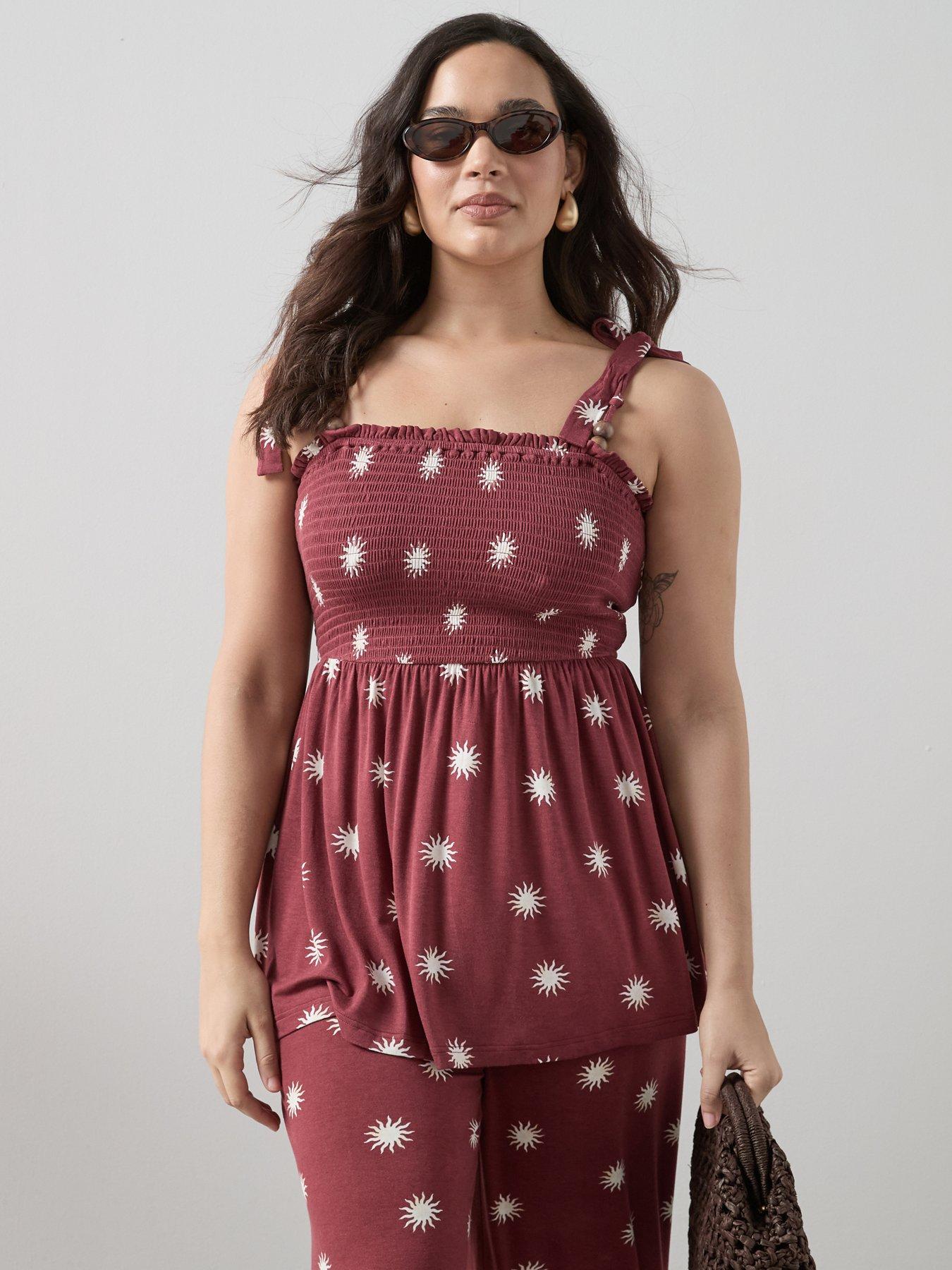 The Very Collection Curve Beaded Strappy Co-ord Top - Print
