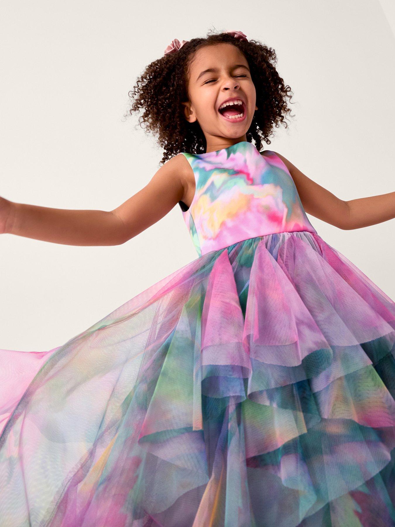 Image 1 of 3 of Monsoon Girls Hazy Floral Scuba Waterfall Dress - Multi