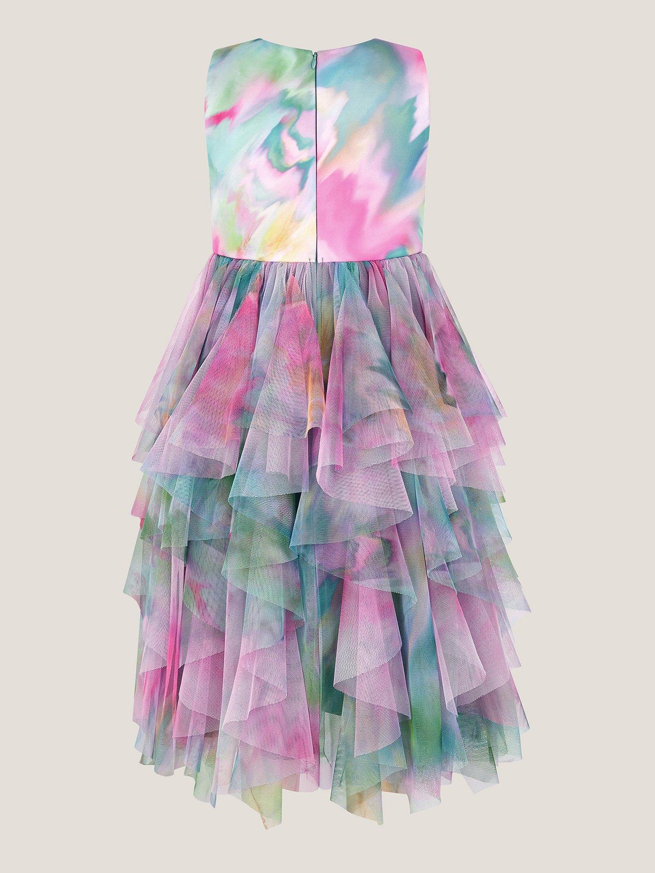 Image 2 of 3 of Monsoon Girls Hazy Floral Scuba Waterfall Dress - Multi