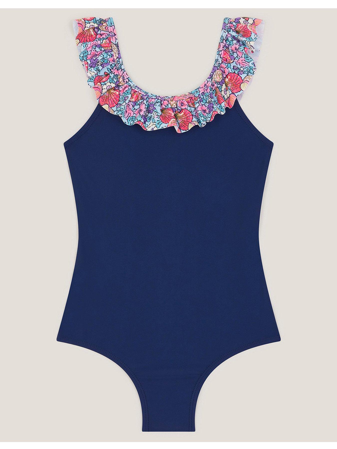 monsoon-girls-solid-colour-ditsy-trim-swimsuit-bluefront