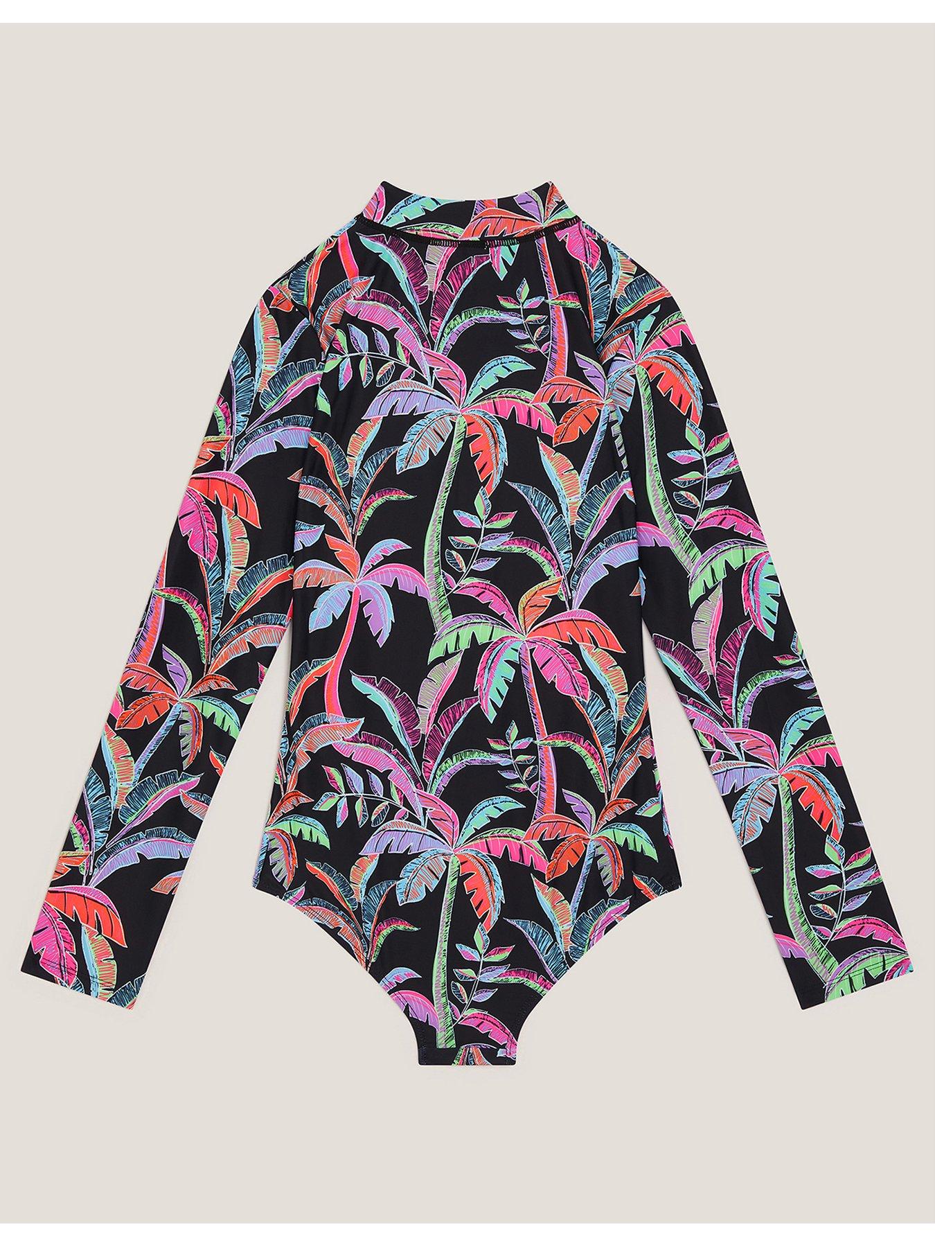 Image 2 of 3 of Monsoon Girls Storm Tropical Print Upf Swimuit - Black