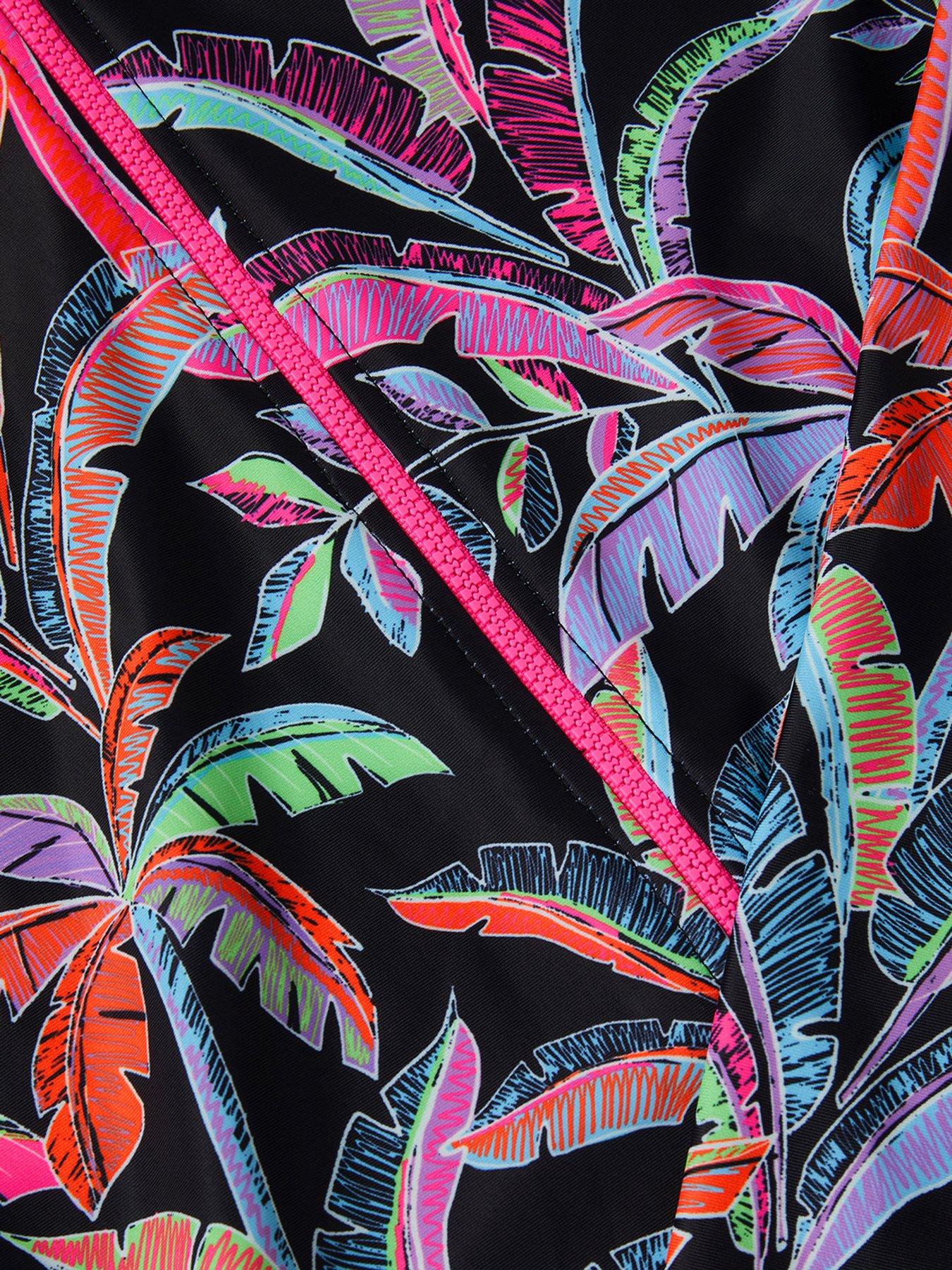 Image 3 of 3 of Monsoon Girls Storm Tropical Print Upf Swimuit - Black