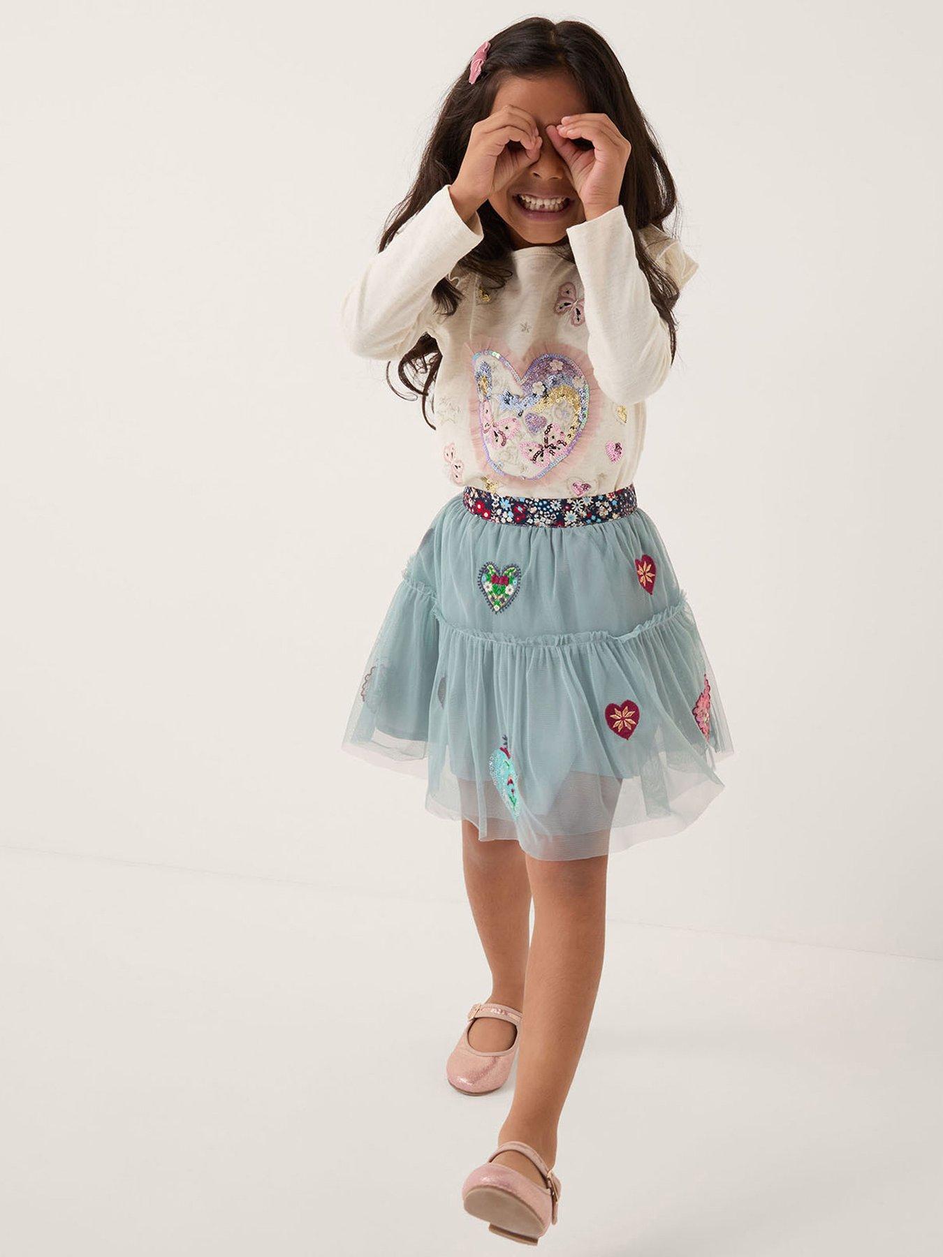 Monsoon Girls Mesh Heart Disco Skirt - Green