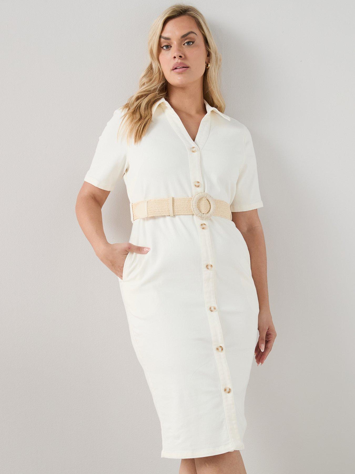 The Very Collection Curve Buckle Detail Midi Dress - Cream