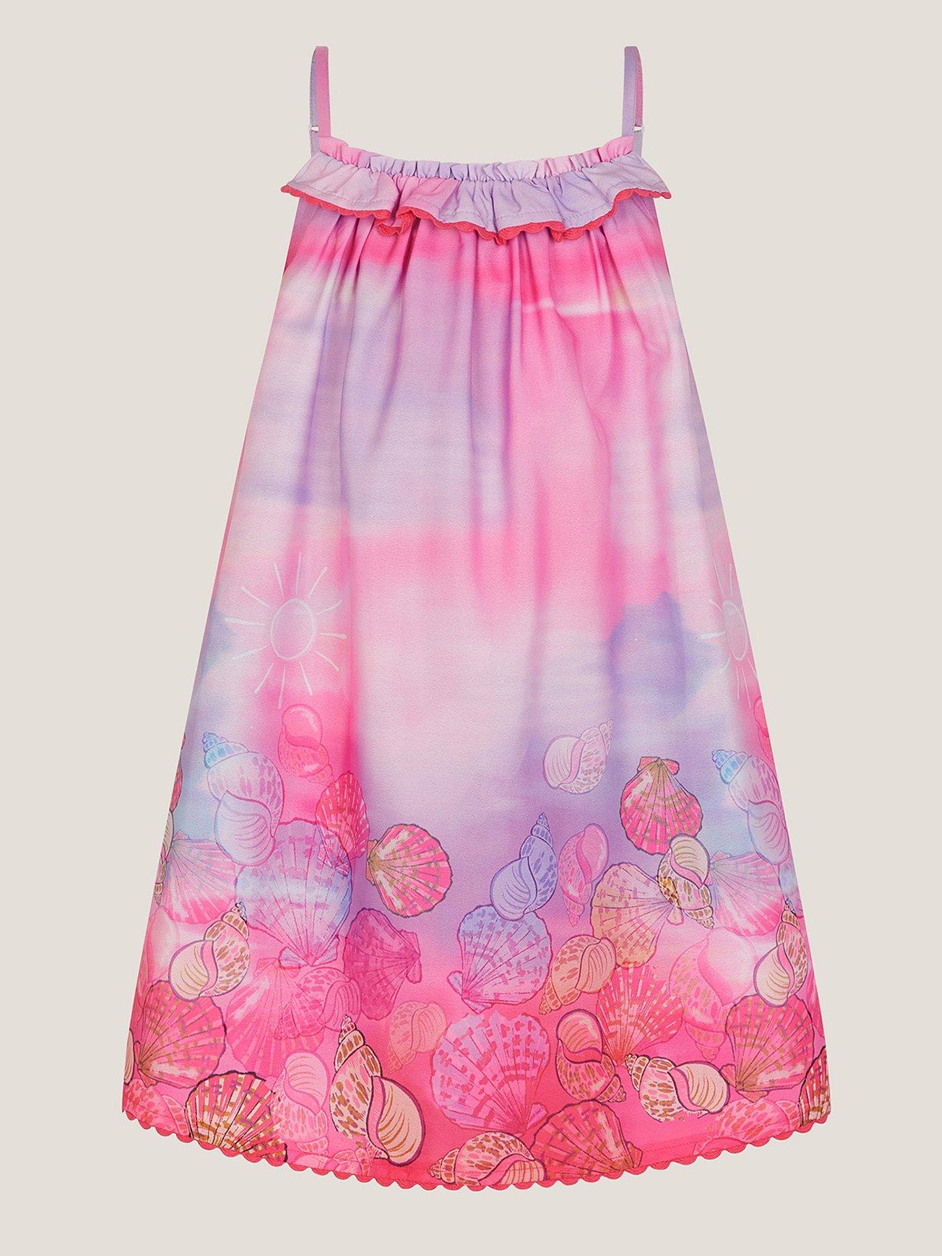 Image 1 of 3 of Monsoon Girls Ditsy Shell Swing Dress - Pink