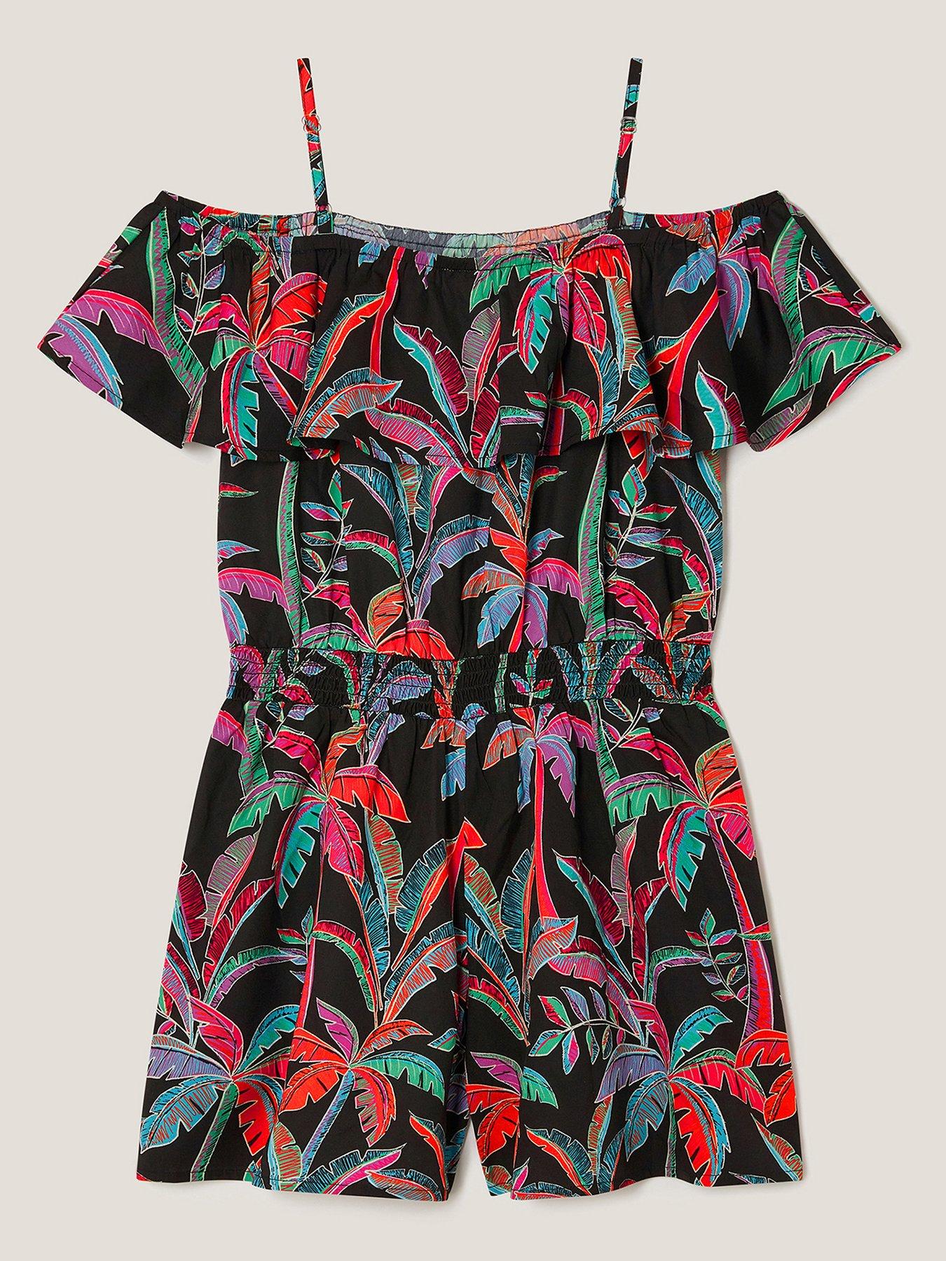 Monsoon Girls Storm Tropical Playsuit - Black