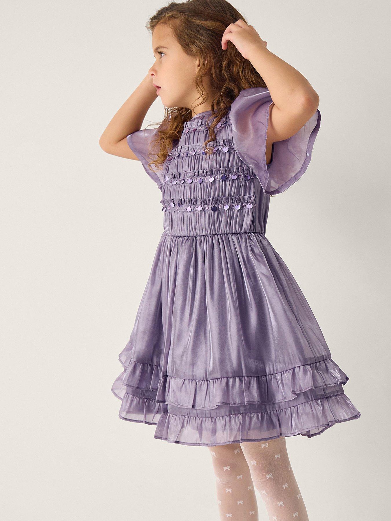 Monsoon Girls Organza Embellished Dress - Purple