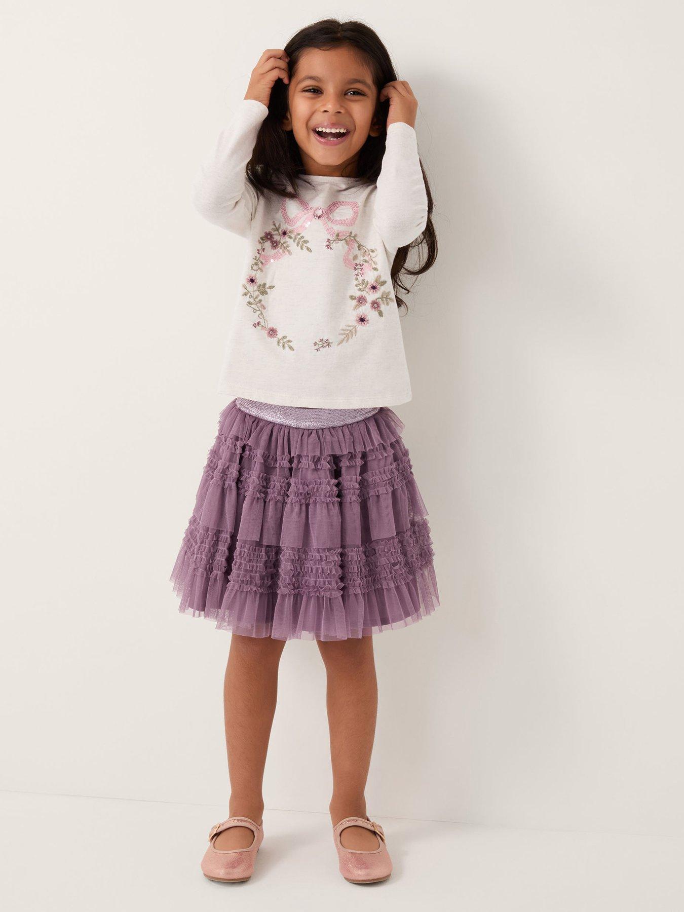 Monsoon Girls Floral Top And Disco Skirt Set - Light Cream