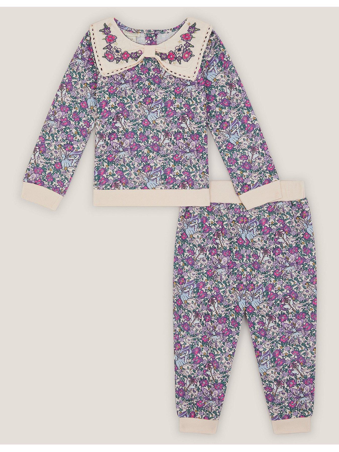 Monsoon Baby Girls Floral Sweat Jog Set - Purple