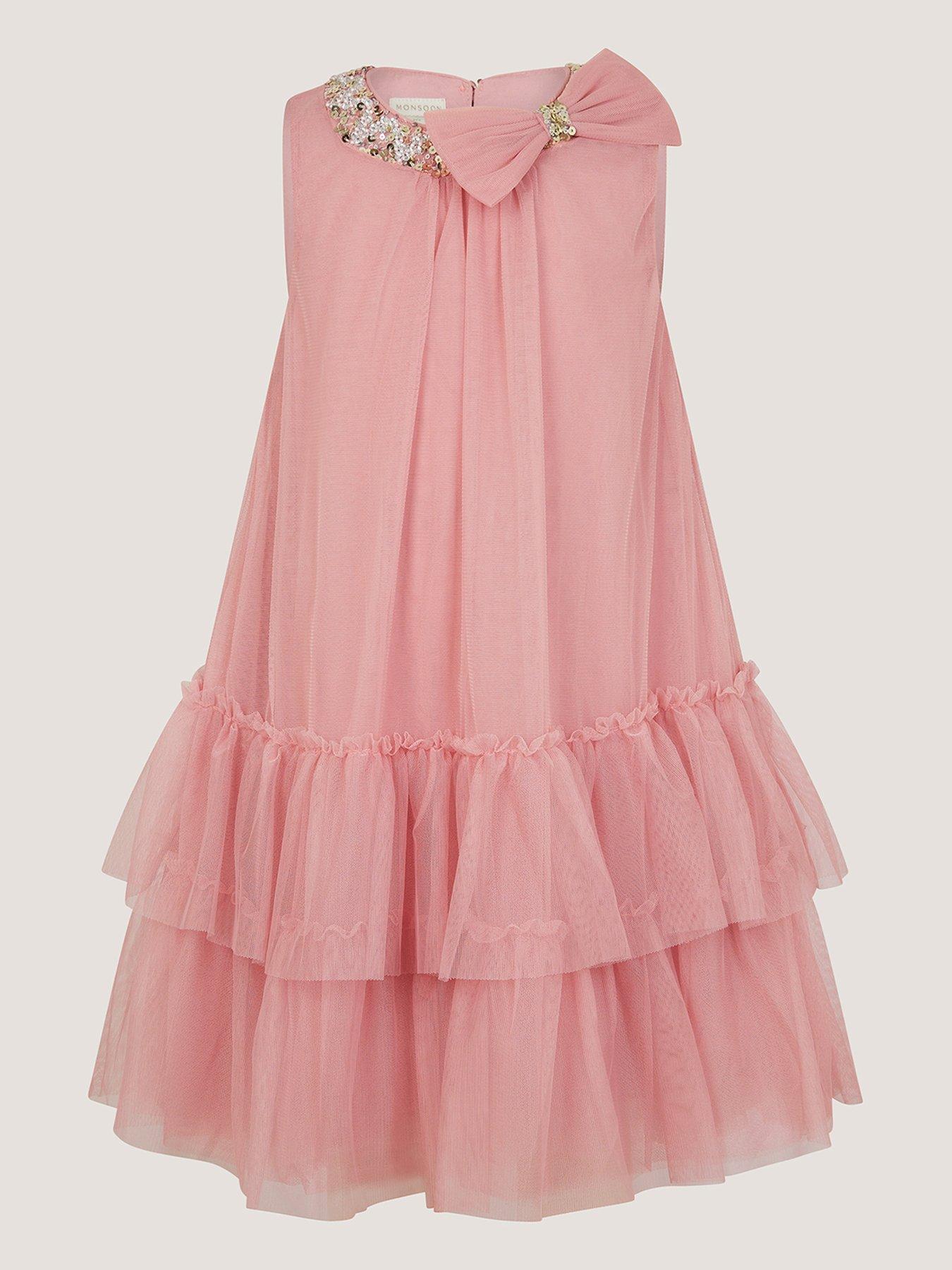 Image 1 of 3 of Monsoon Girls Sequin Alex Swing Dress - Pink