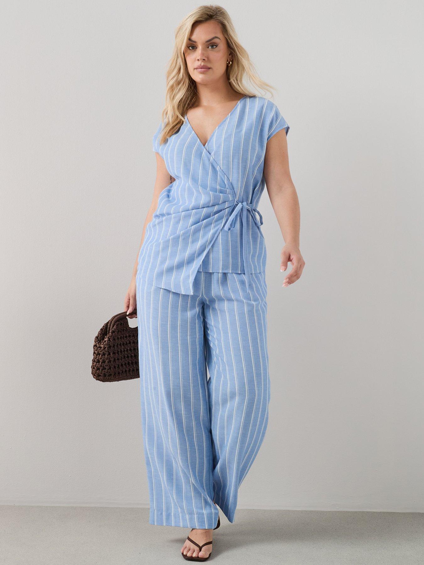 The Very Collection Curve Stripe Wrap Blouse - Blue